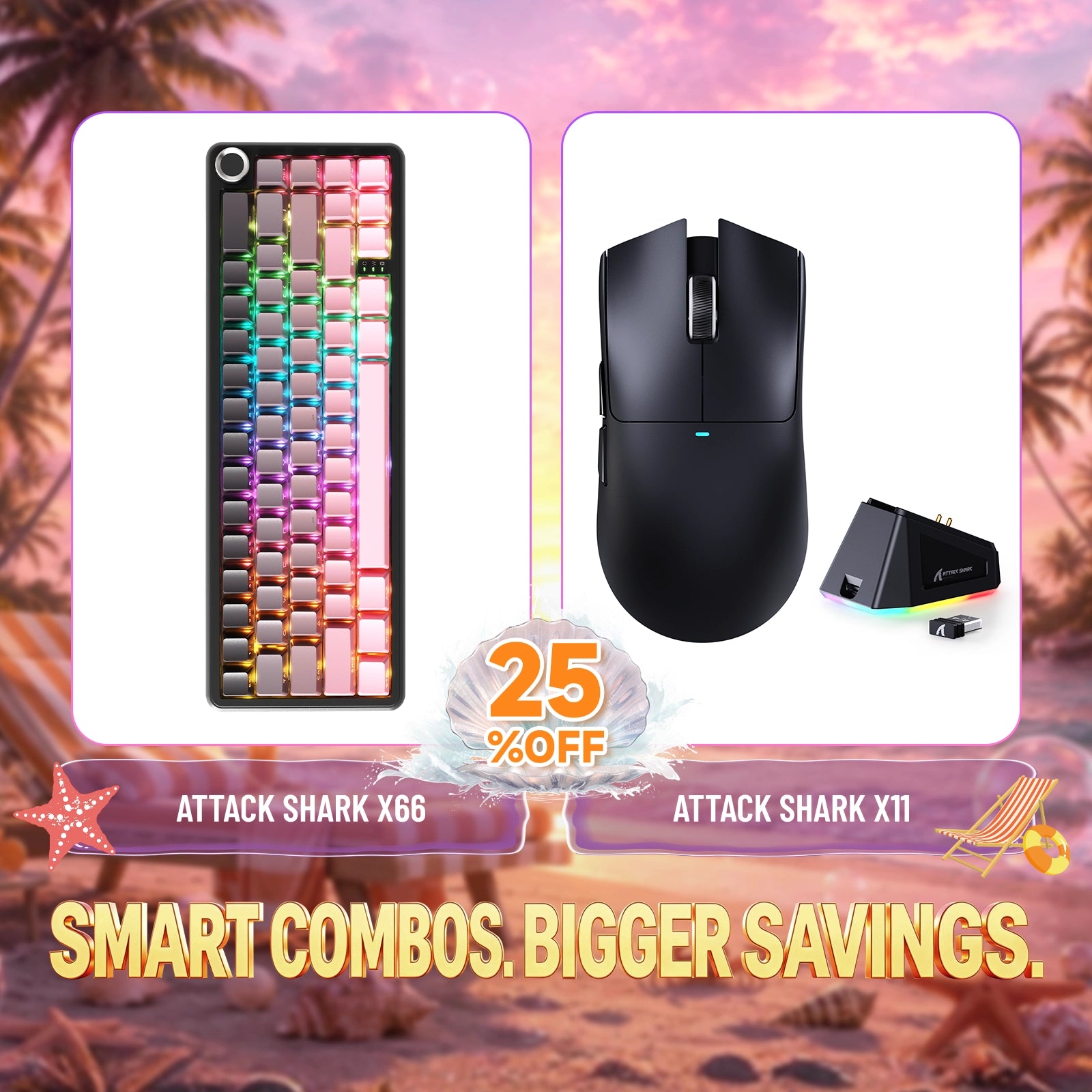 ATTACK SHARK X66 RGB wireless mechanical keyboard and X11 wireless gaming mouse bundle, 25% off