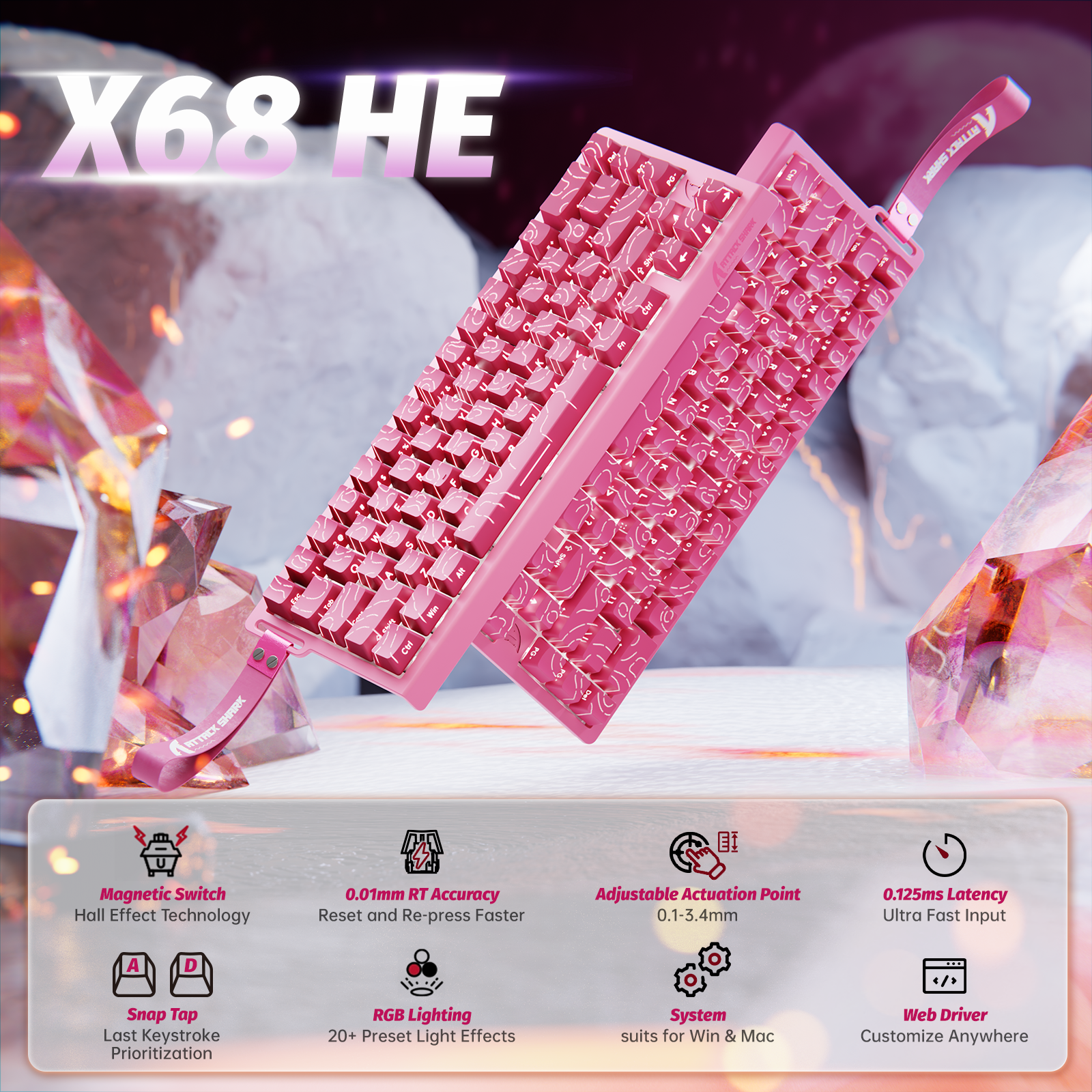 ATTACK SHARK X68 HE Klawiatura z Magnetycznym Przełącznikiem Rapid Trigger