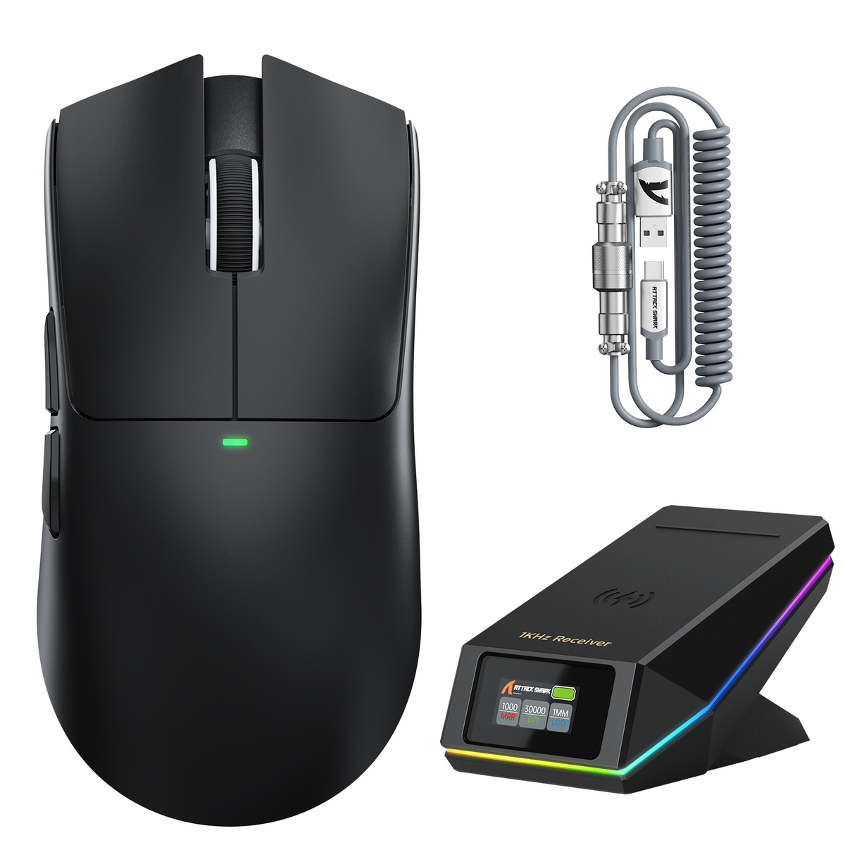 Bezprzewodowa mysz gamingowa ATTACK SHARK X11 PRO V2 z wyświetlaczem TFT, stacją ładującą i zwiniętym kablem C06