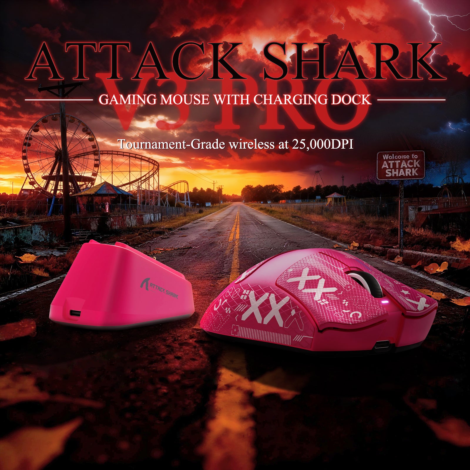 ATTACK SHARK V3PRO Ultra lekka Tri-mode mysz gamingowa z dokiem ładującym