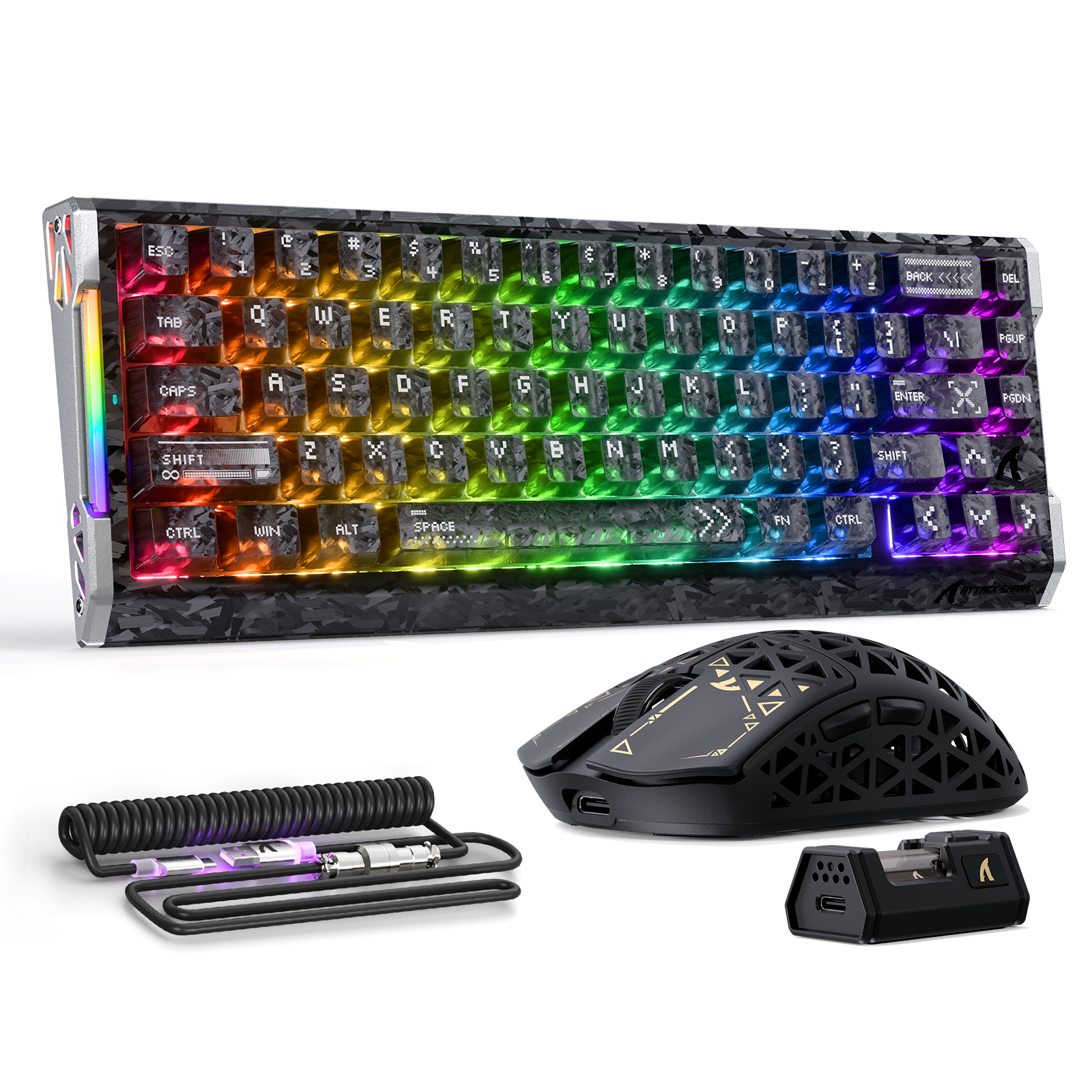 ATTACK SHARK R68 HE & R5 ULTRA Zestaw gamingowy z włókna węglowego z kablem C01 ULTRA w oplocie