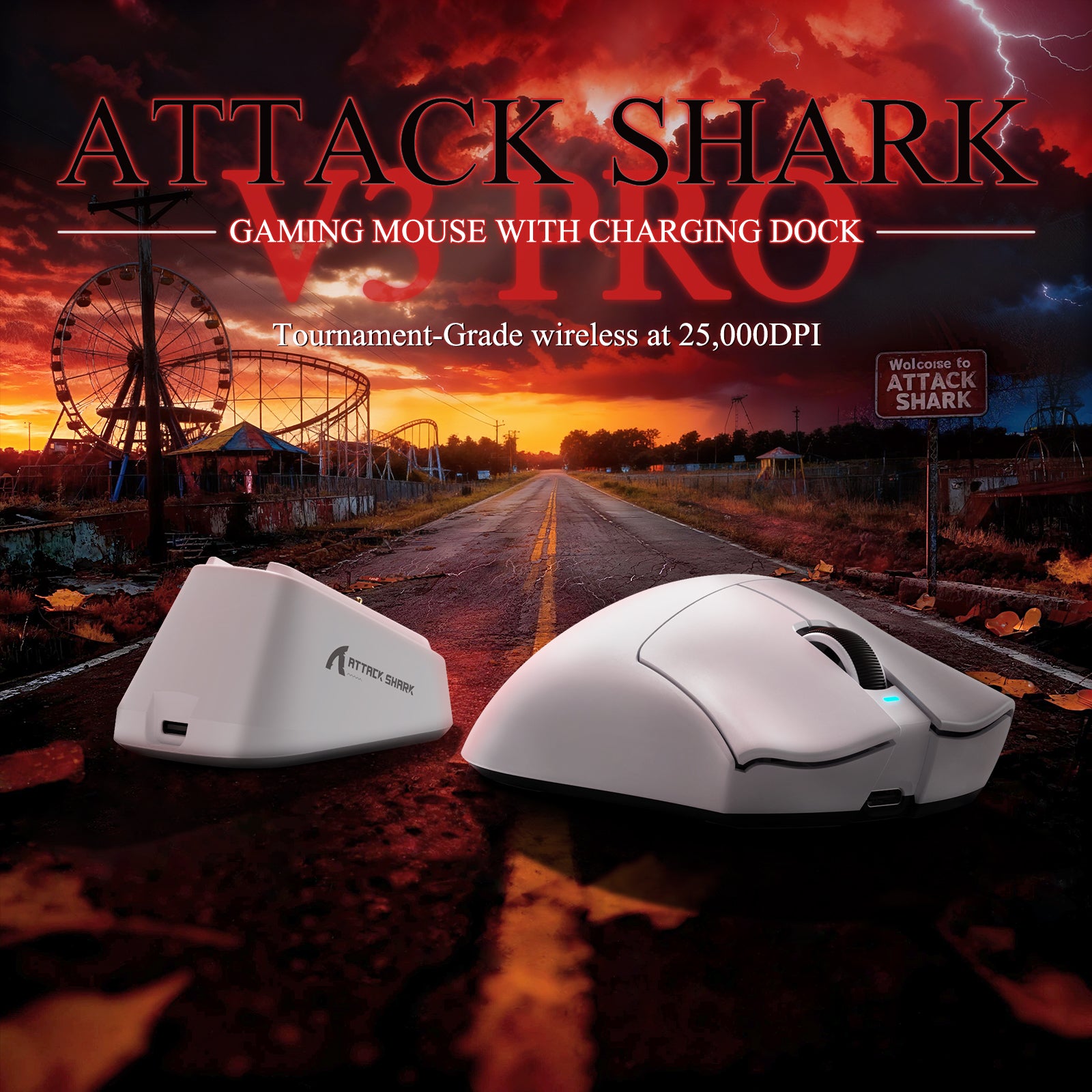 ATTACK SHARK V3PRO Ultra lekka Tri-mode mysz gamingowa z dokiem ładującym