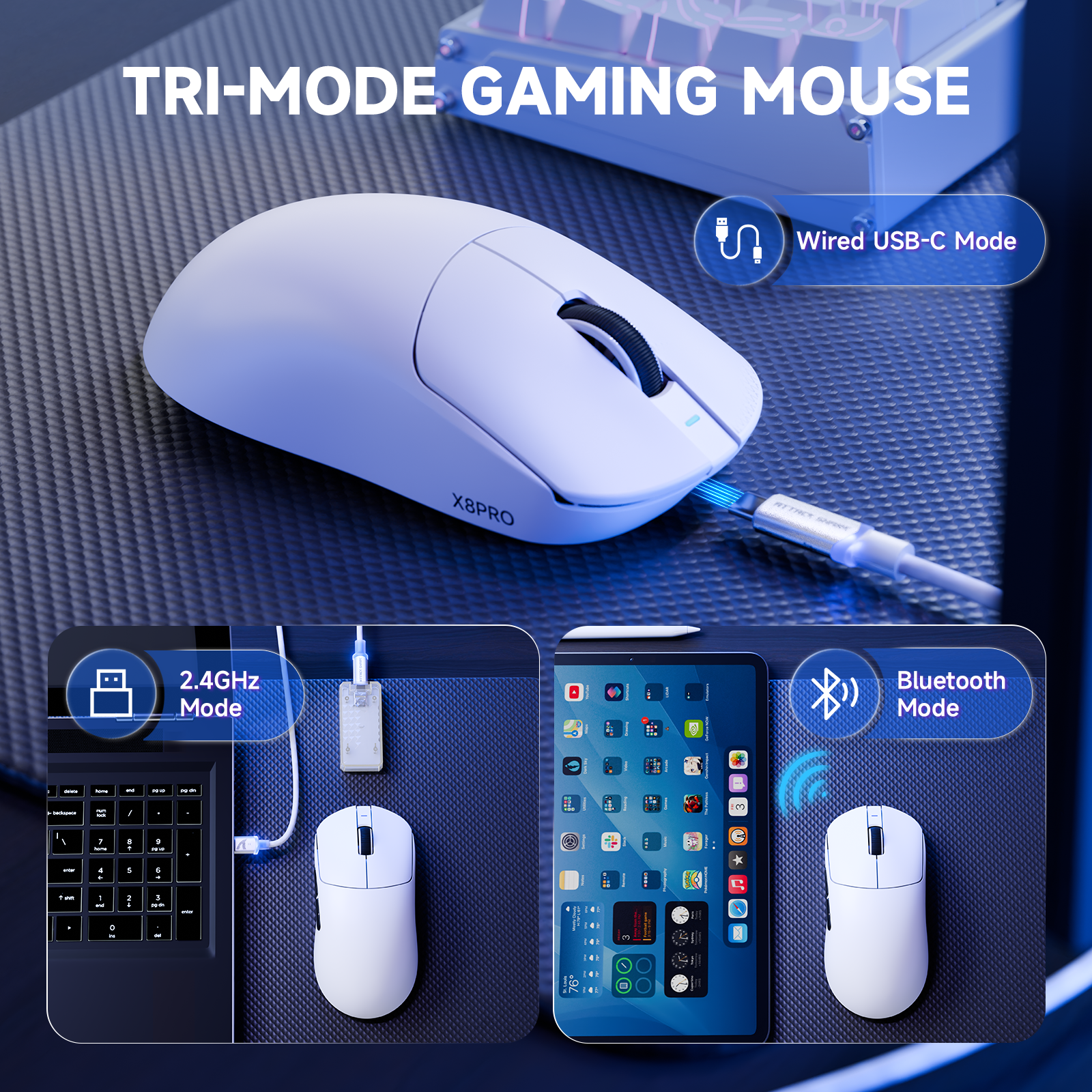 ATTACK SHARK X8PRO Ultra lekka bezprzewodowa mysz gamingowa z kablem C06ULTRA
