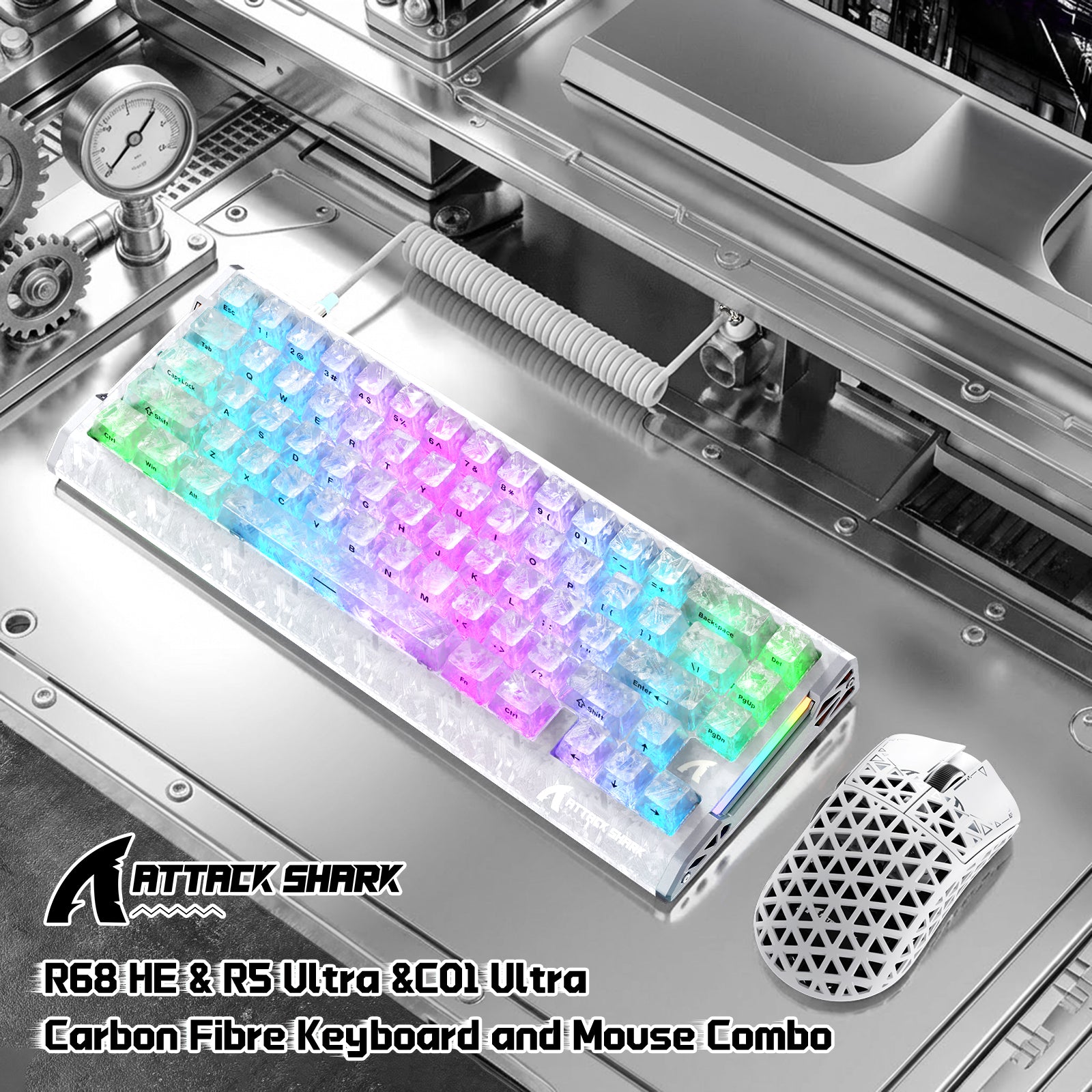 ATTACK SHARK R68 HE & R5 ULTRA Zestaw gamingowy z włókna węglowego z kablem C01 ULTRA w oplocie