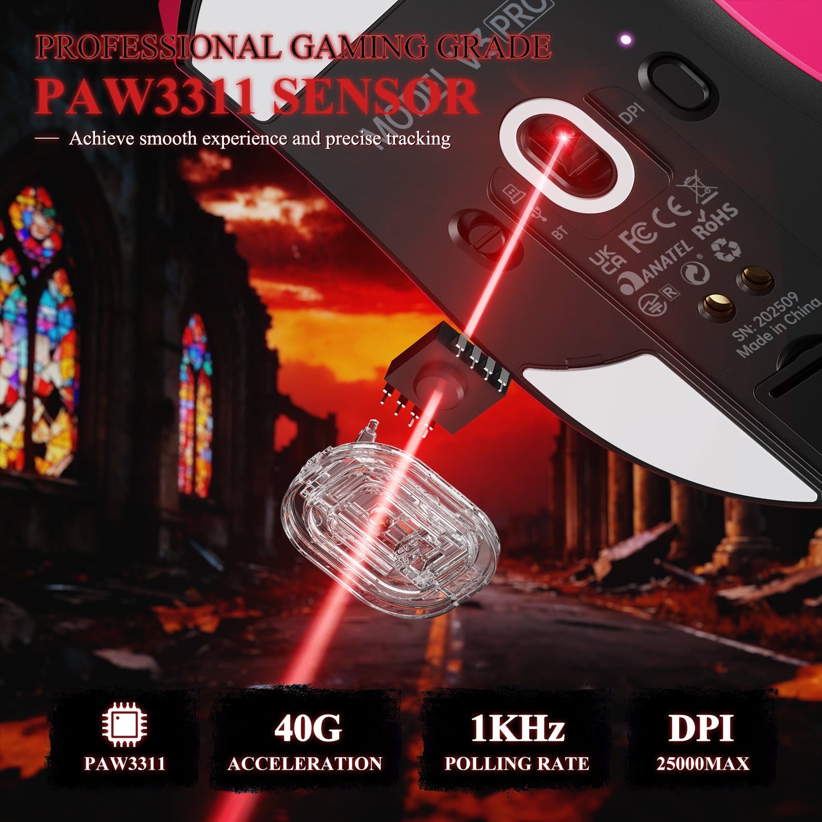 ATTACK SHARK V3PRO Ultra lekka Tri-mode mysz gamingowa z dokiem ładującym