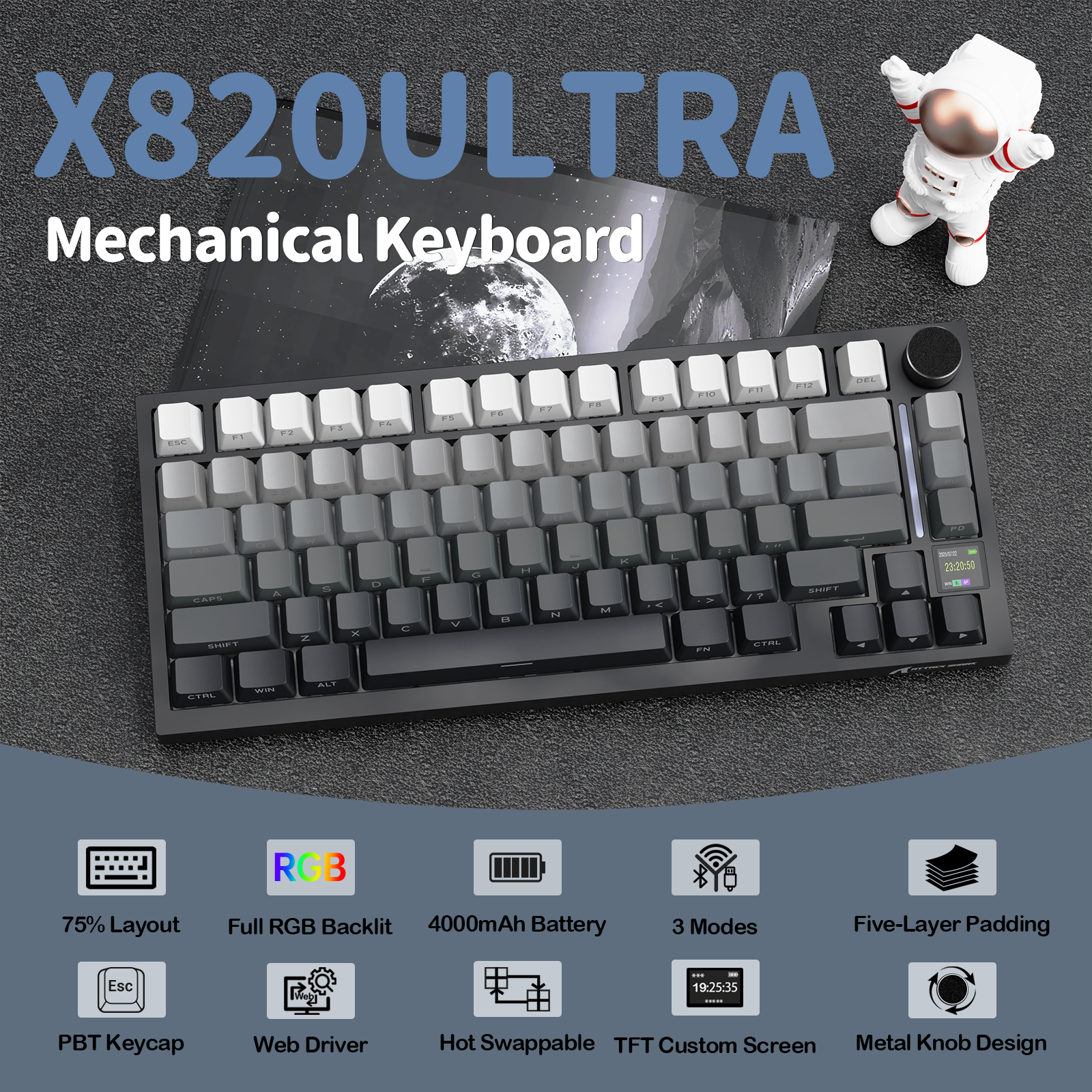 ATTACK SHARK X820Ultra Tri-mode Mechaniczna klawiatura z uszczelką