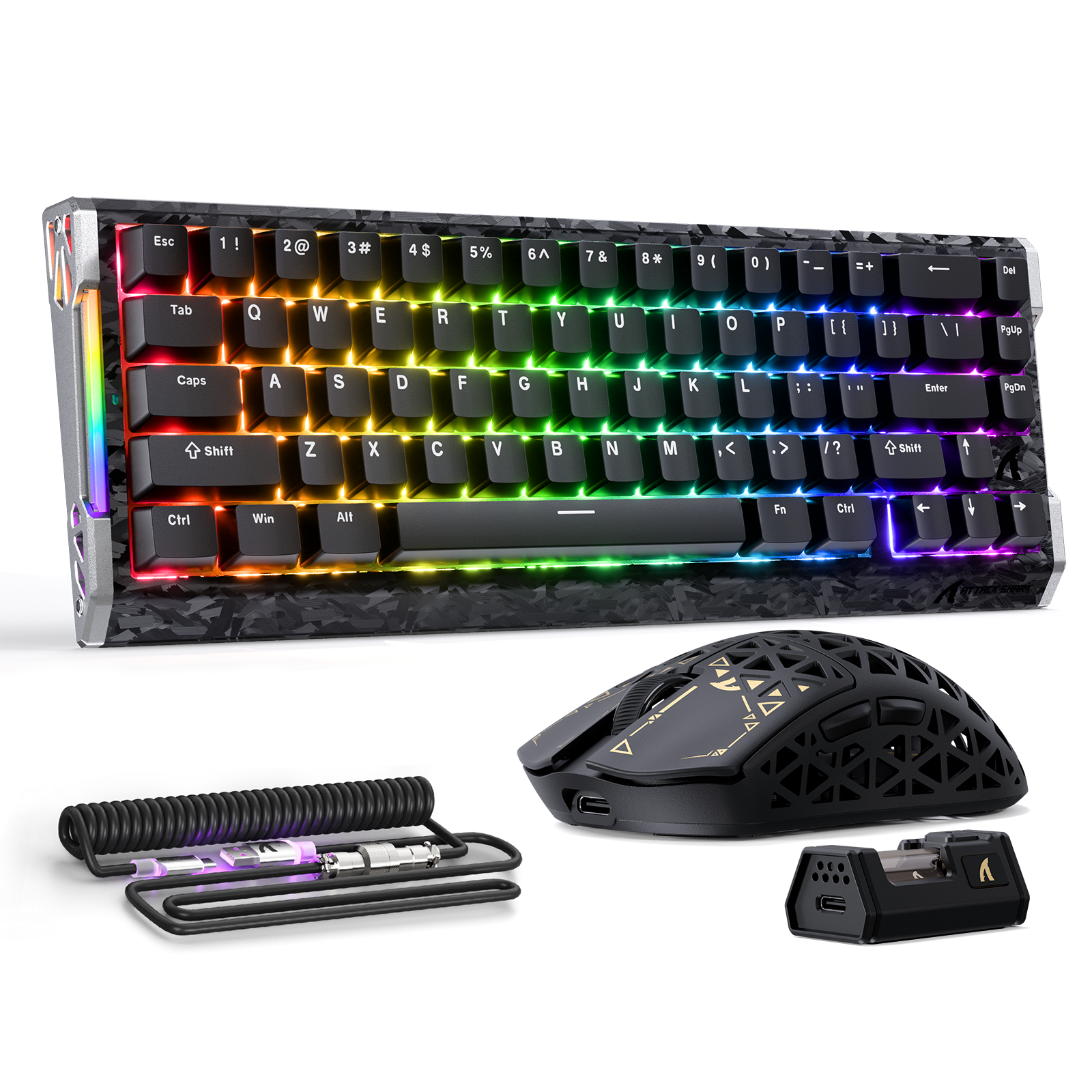 ATTACK SHARK R68 HE & R5 ULTRA Zestaw gamingowy z włókna węglowego z kablem C01 ULTRA w oplocie