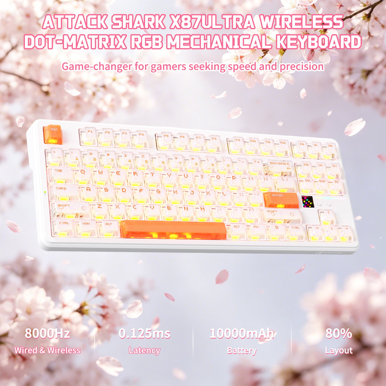 ATTACK SHARK X87 ULTRA Bezprzewodowa mechaniczna klawiatura z odbiornikiem 8K