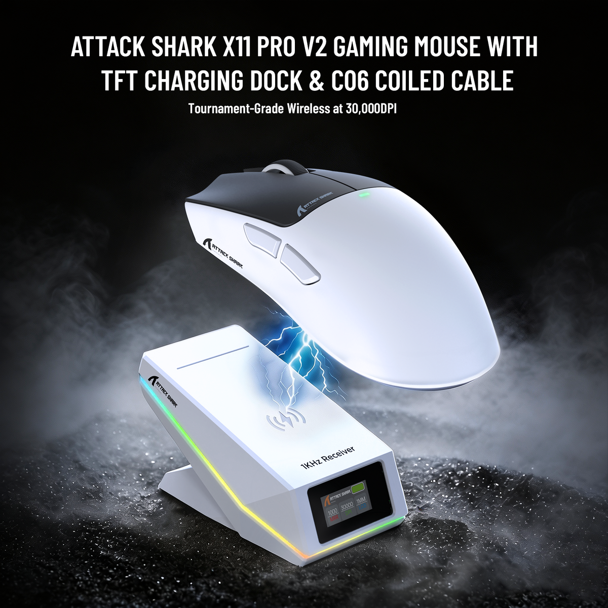 Bezprzewodowa mysz gamingowa ATTACK SHARK X11 PRO V2 z wyświetlaczem TFT, stacją ładującą i zwiniętym kablem C06