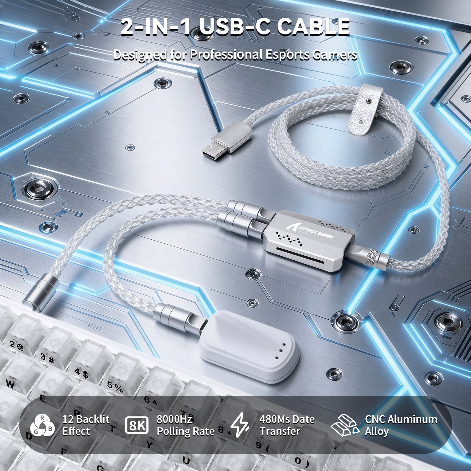 ATTACK SHARK C07 PRO Kabel 2 w 1 Type C do klawiatury/myszy do gier 8KHz
