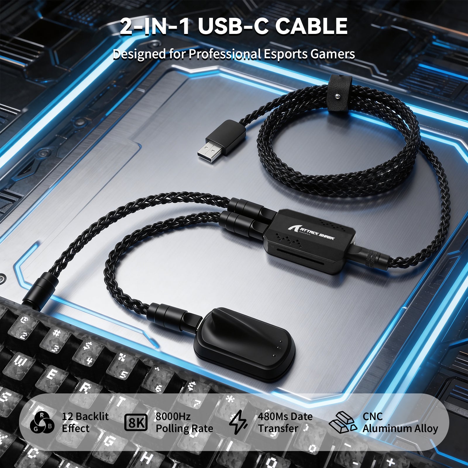 ATTACK SHARK C07 PRO Kabel 2 w 1 Type C do klawiatury/myszy do gier 8KHz