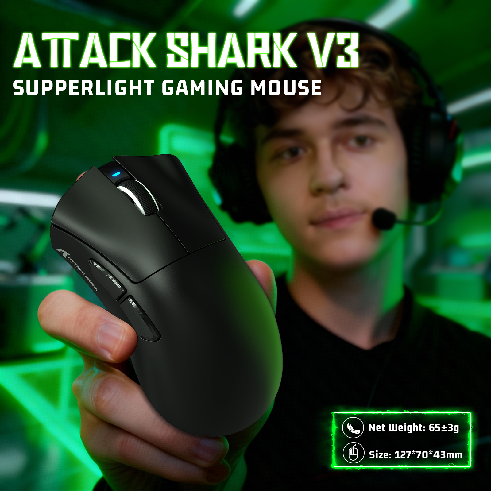 ATTACK SHARK V3 Ultra lekka Tri-mode mysz gamingowa