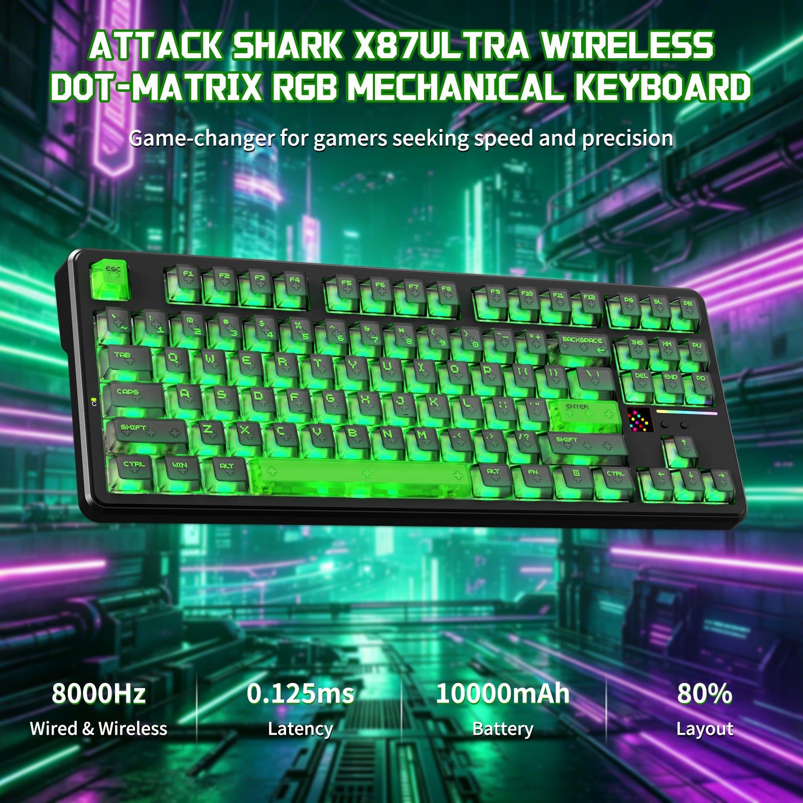 ATTACK SHARK X87 ULTRA Bezprzewodowa mechaniczna klawiatura z odbiornikiem 8K