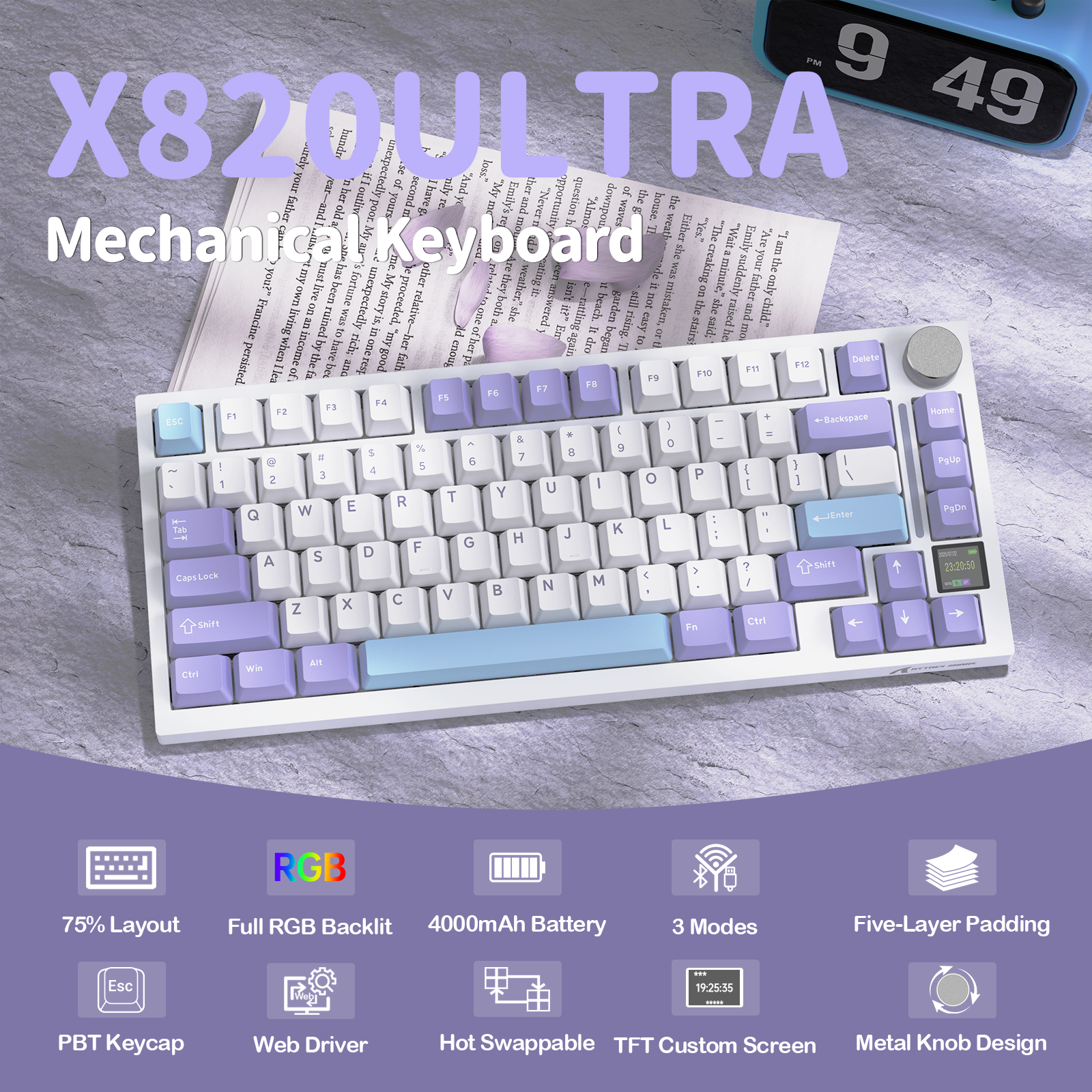 ATTACK SHARK X820Ultra Tri-mode Mechaniczna klawiatura z uszczelką