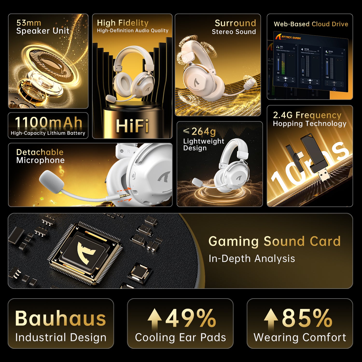 ATTACK SHARK L50PRO Tri-Mode Connection Bezprzewodowy zestaw słuchawkowy do gier