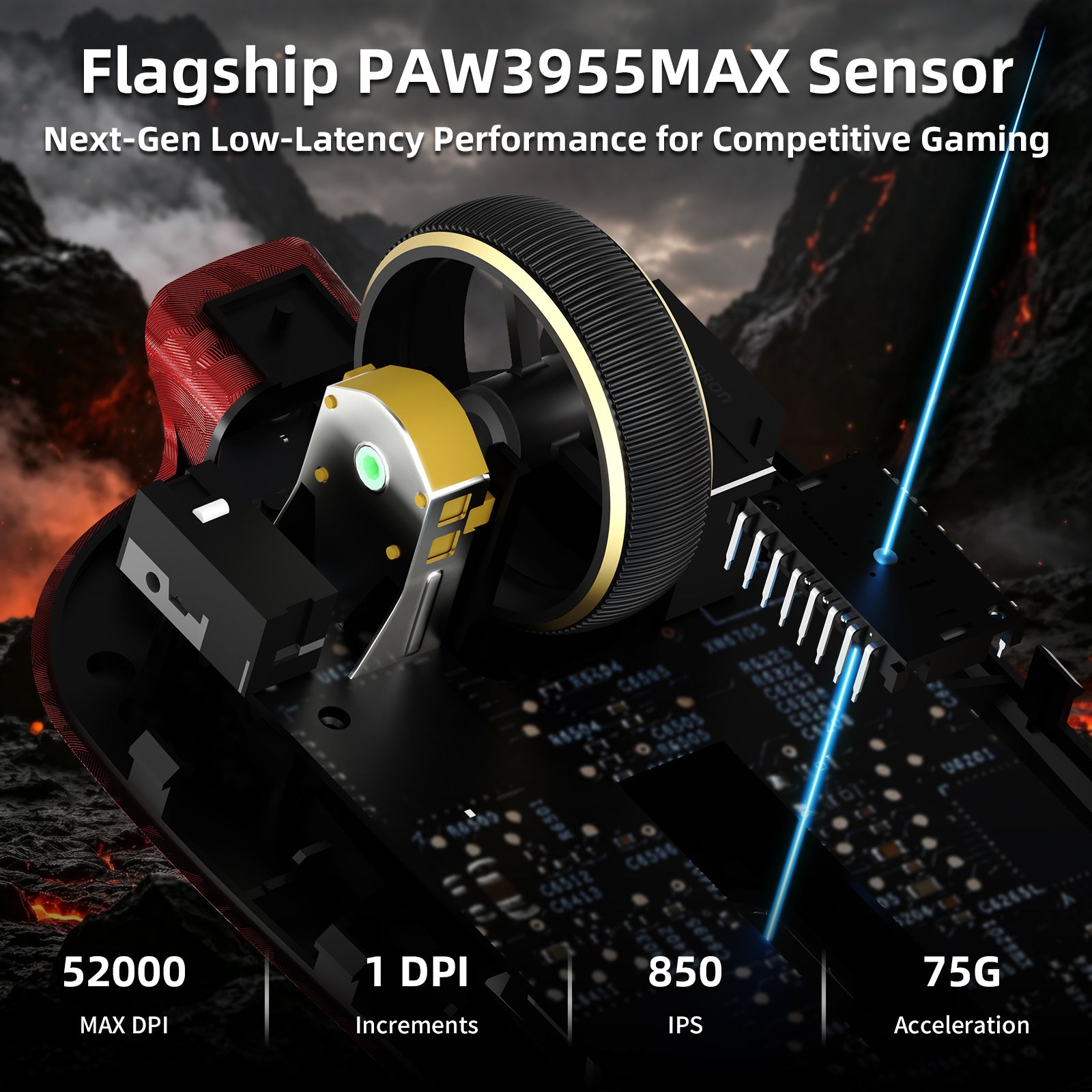 Mysz gamingowa bezprzewodowa ATTACK SHARK RS3 ULTRA Carbon Fiber PAW3955MAX z kablem C06 Ultra LED