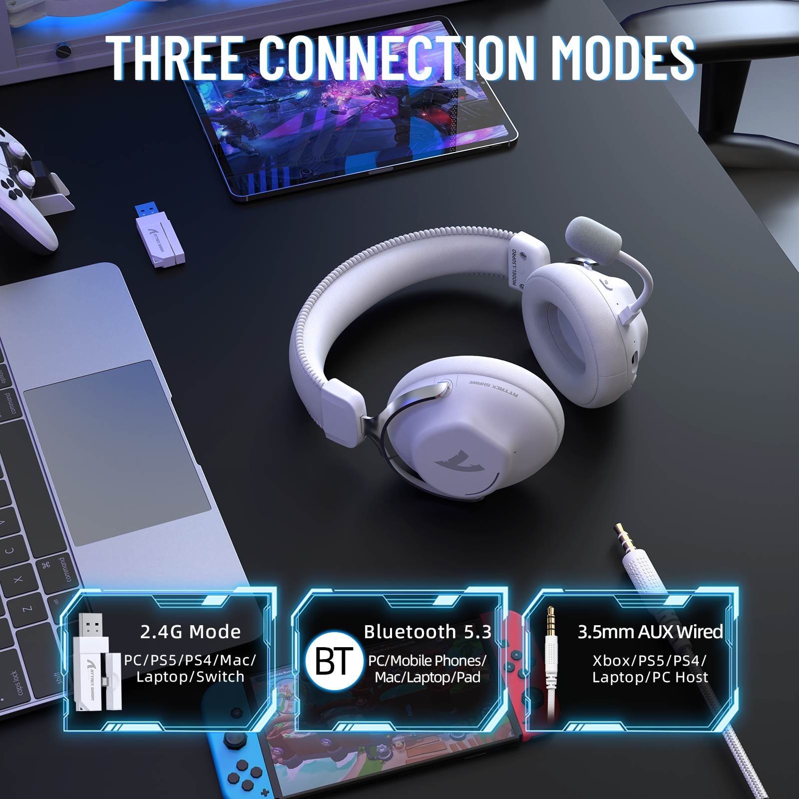 Słuchawki gamingowe bezprzewodowe ATTACK SHARK L50 PRO z trybem trójfazowym