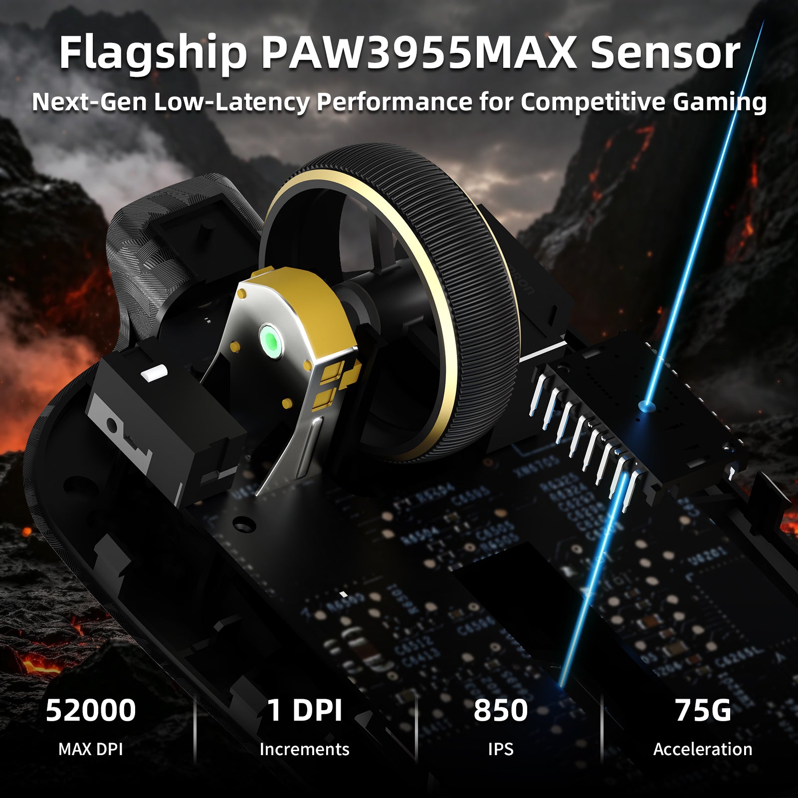 Mysz gamingowa bezprzewodowa ATTACK SHARK RS3 ULTRA Carbon Fiber PAW3955MAX z kablem C06 Ultra LED