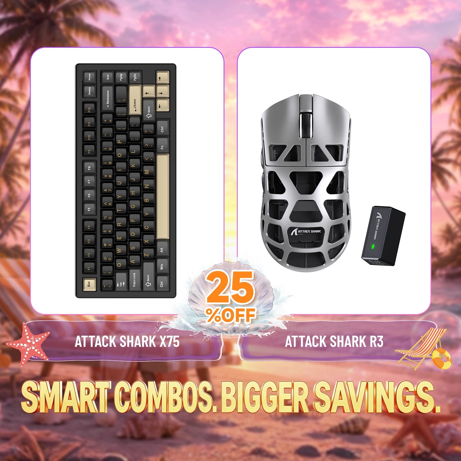 ATTACK SHARK X75 Pełna aluminiowa klawiatura + zestaw myszy do gier z stopu magnezu R3