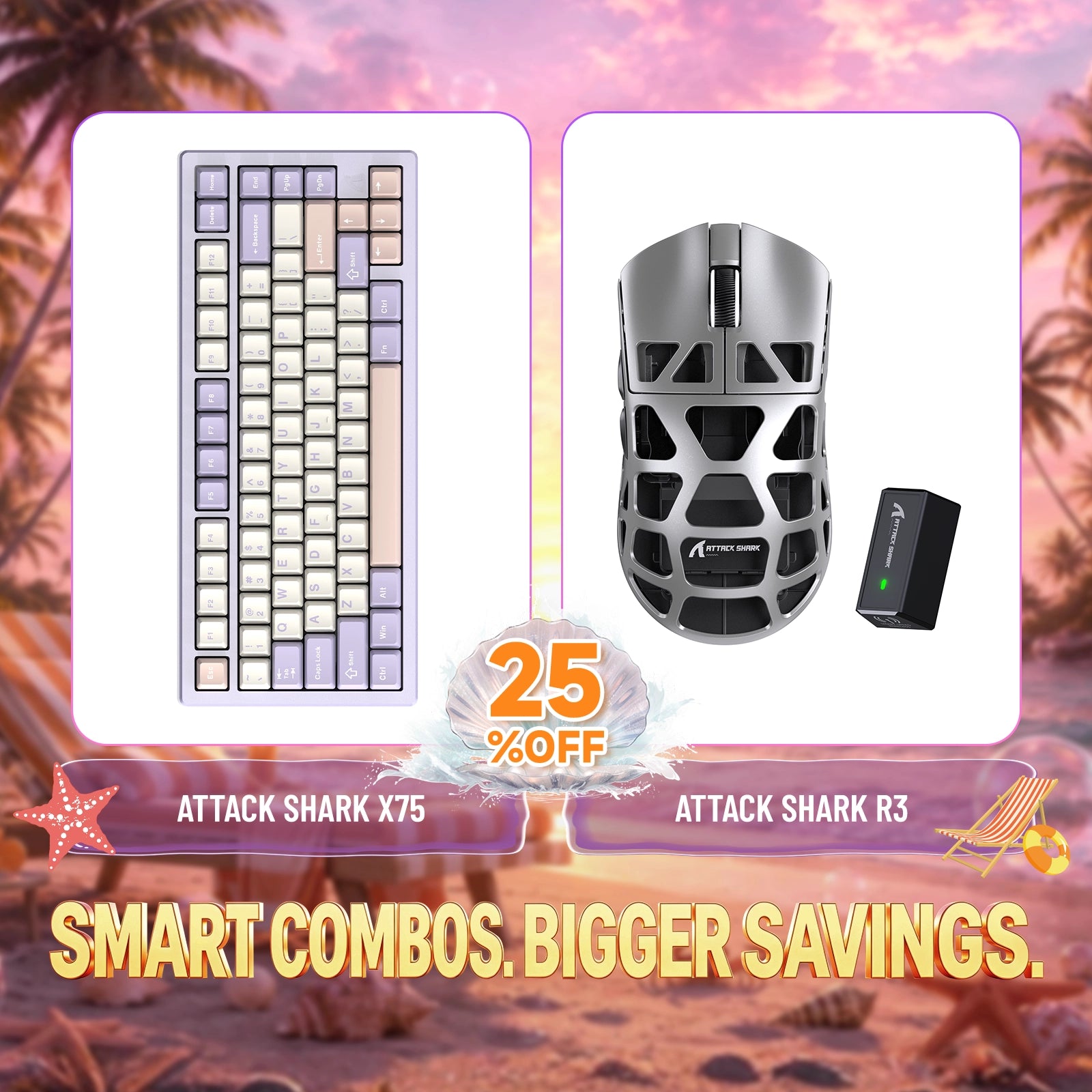 ATTACK SHARK X75 Pełna aluminiowa klawiatura + zestaw myszy do gier z stopu magnezu R3