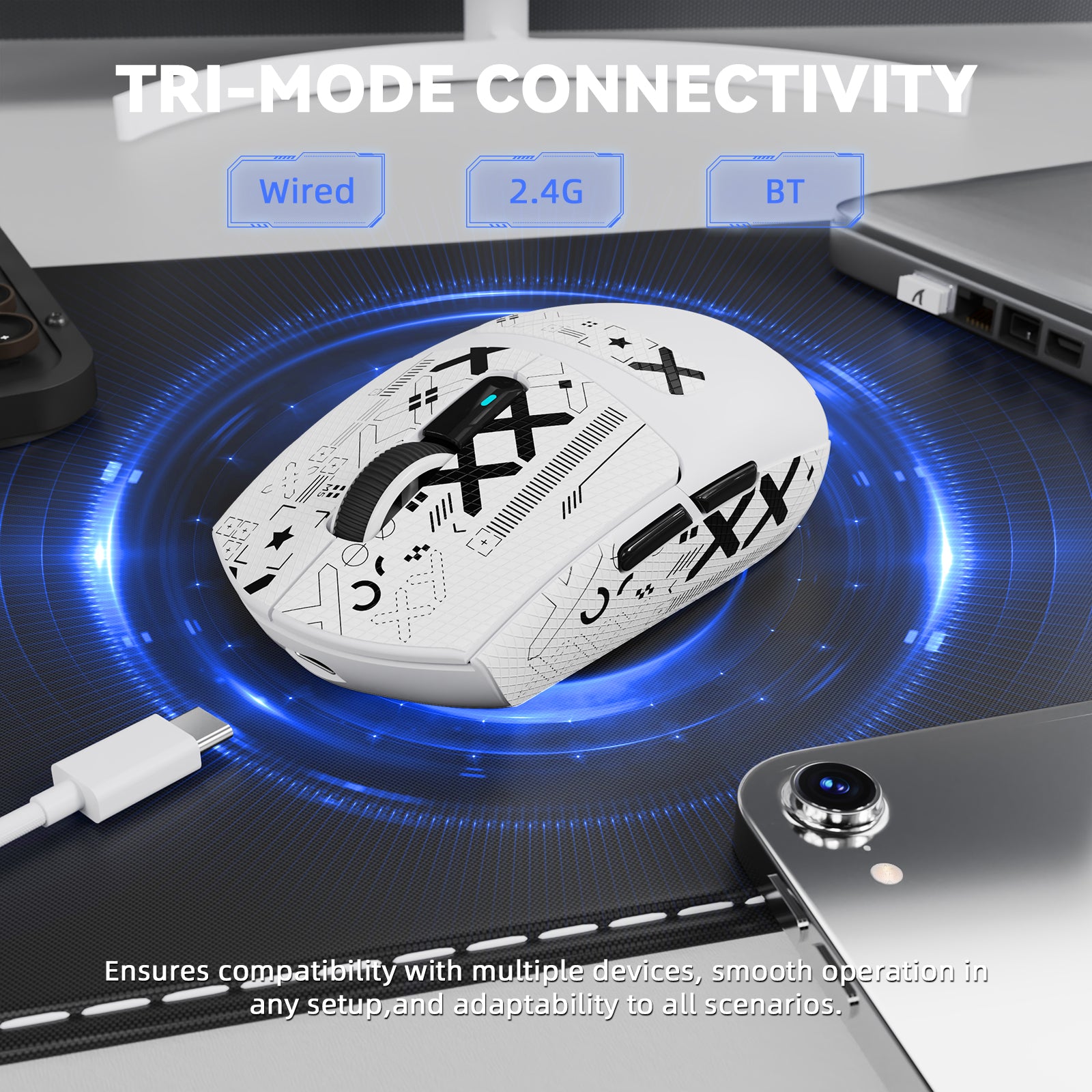 ATTACK SHARK G3 PRO Tri-mode bezprzewodowa mysz gamingowa z dokiem ładującym 25000 DPI Ultra lekka