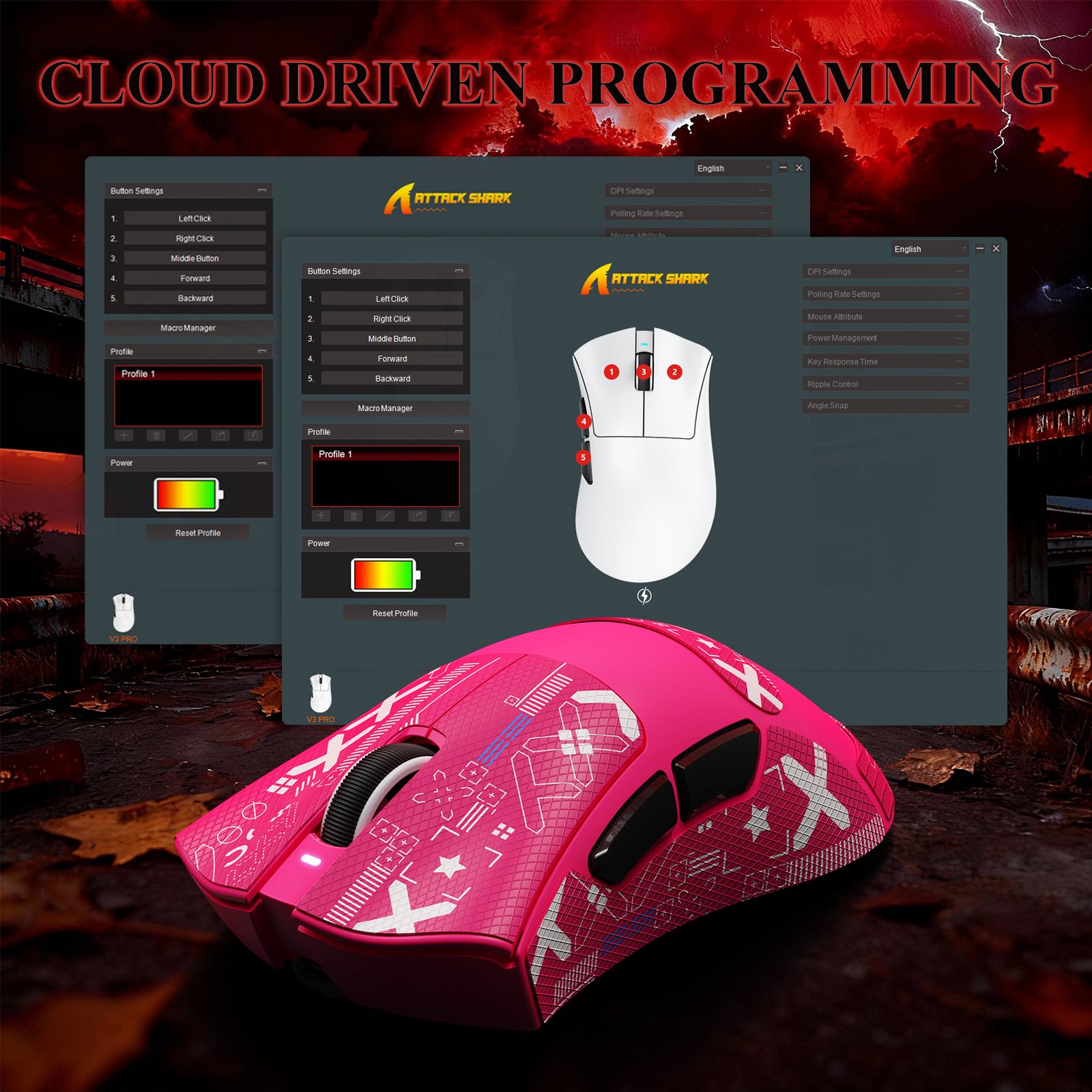 ATTACK SHARK V3PRO ultralight gaming mouse with RGB charging dock, black