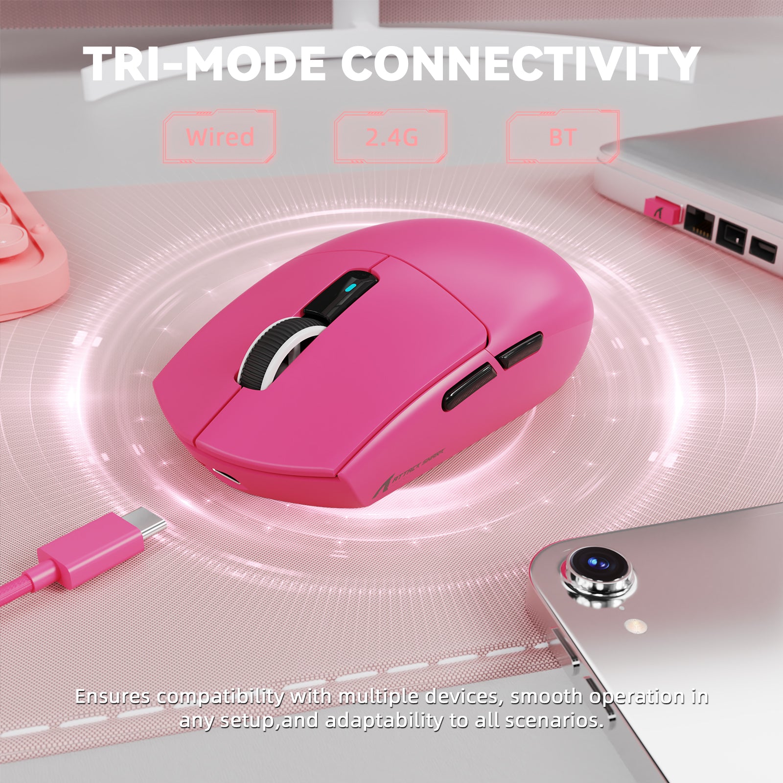 ATTACK SHARK G3 PRO Tri-mode bezprzewodowa mysz gamingowa z dokiem ładującym 25000 DPI Ultra lekka