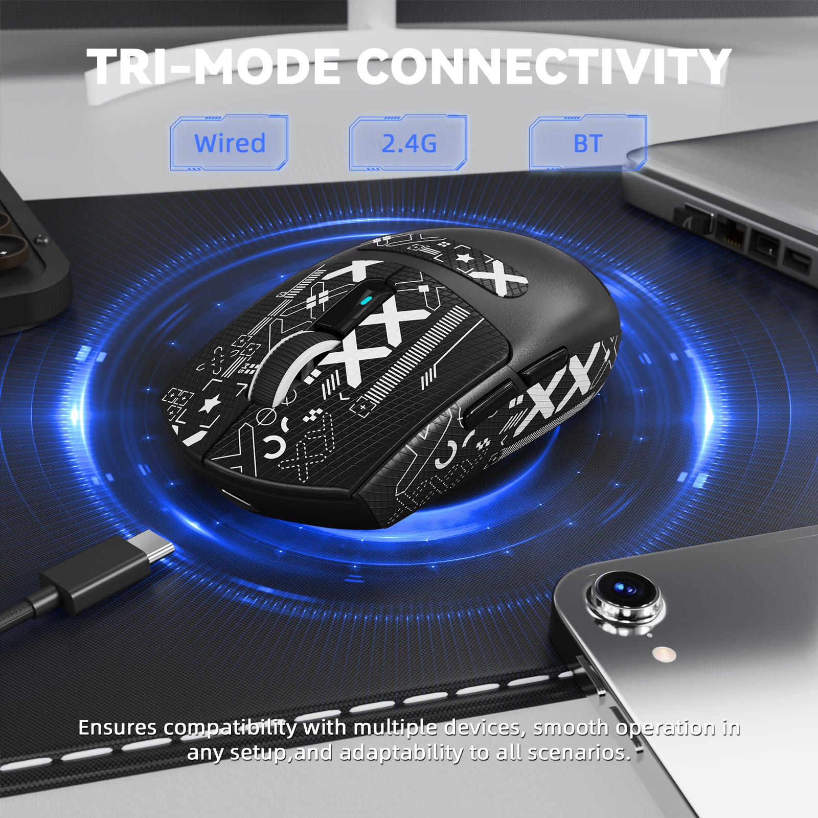 ATTACK SHARK G3 PRO Tri-mode bezprzewodowa mysz gamingowa z dokiem ładującym 25000 DPI Ultra lekka