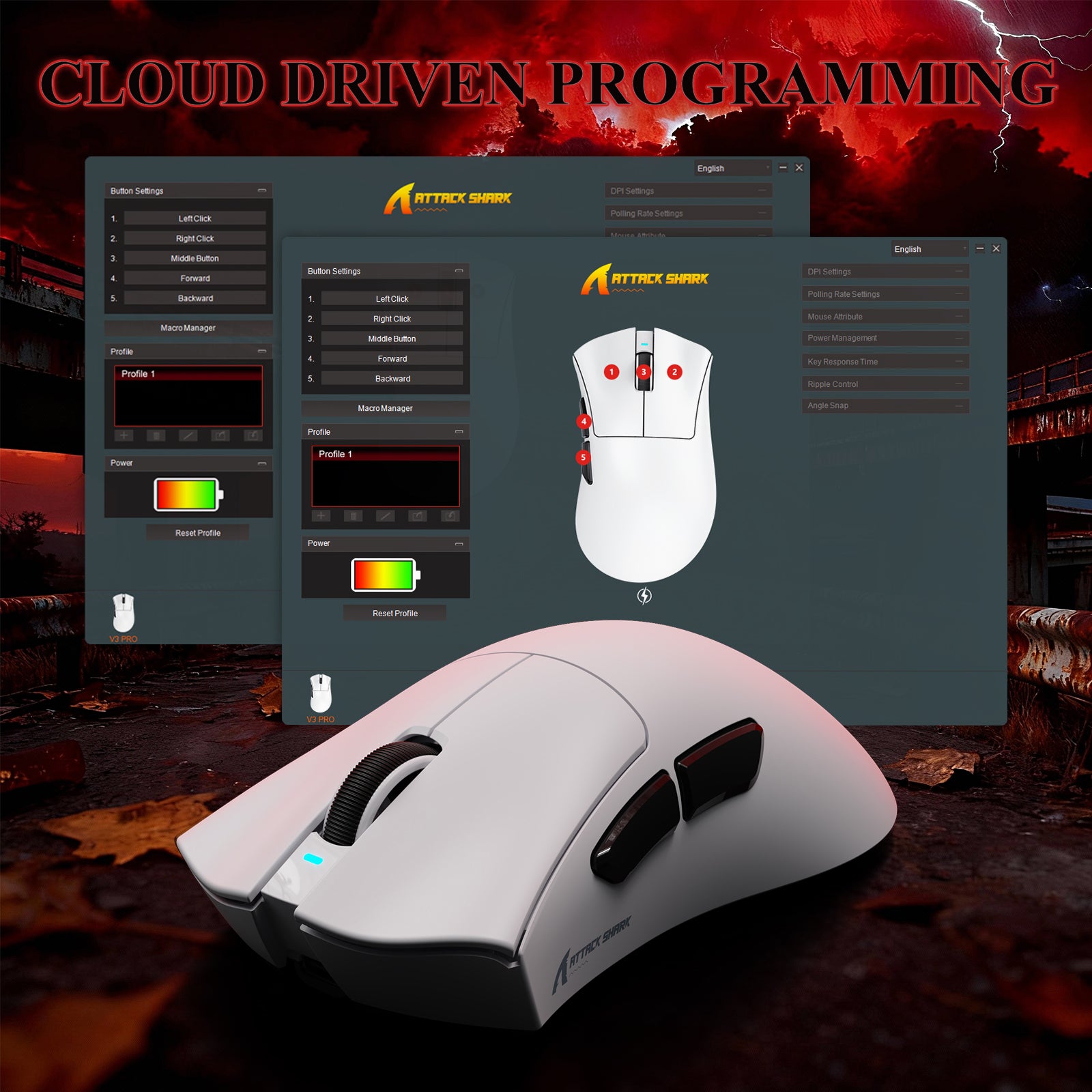 ATTACK SHARK V3PRO Ultra lekka Tri-mode mysz gamingowa z dokiem ładującym