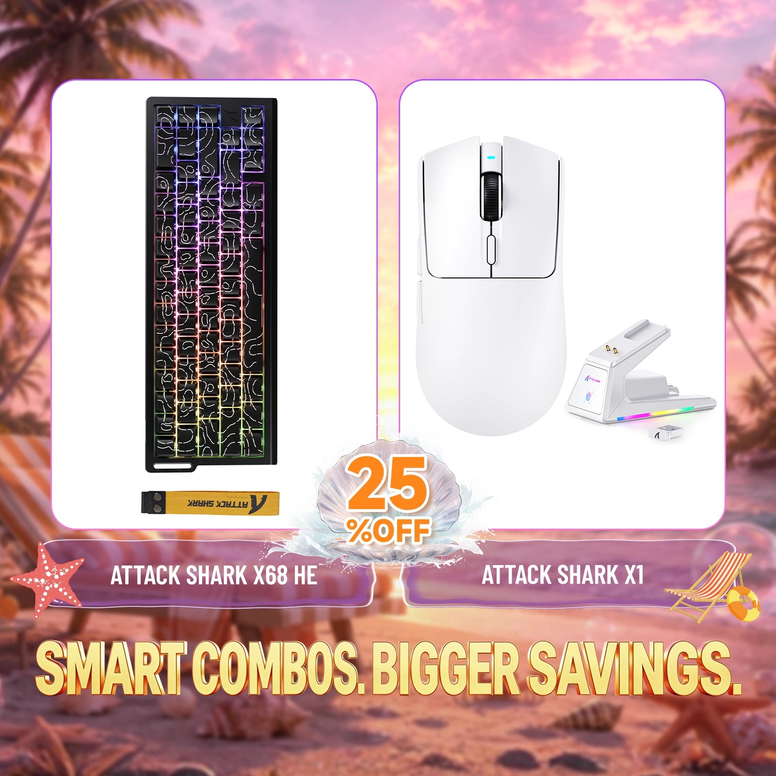 ATTACK SHARK X68HE Klawiatura z szybkim wyzwalaczem + zestaw bezprzewodowej myszy do gier X1