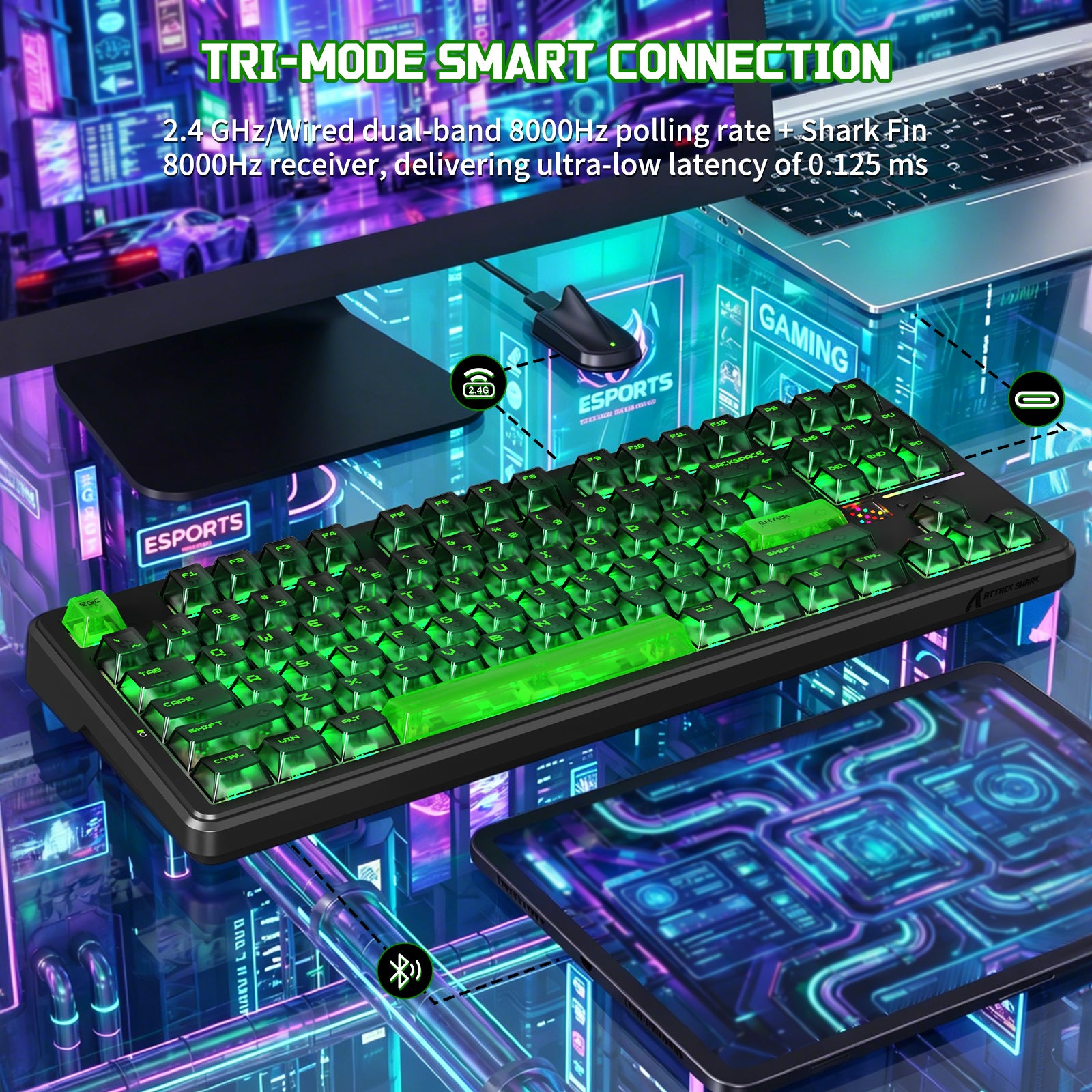 ATTACK SHARK X87 ULTRA Bezprzewodowa mechaniczna klawiatura z odbiornikiem 8K