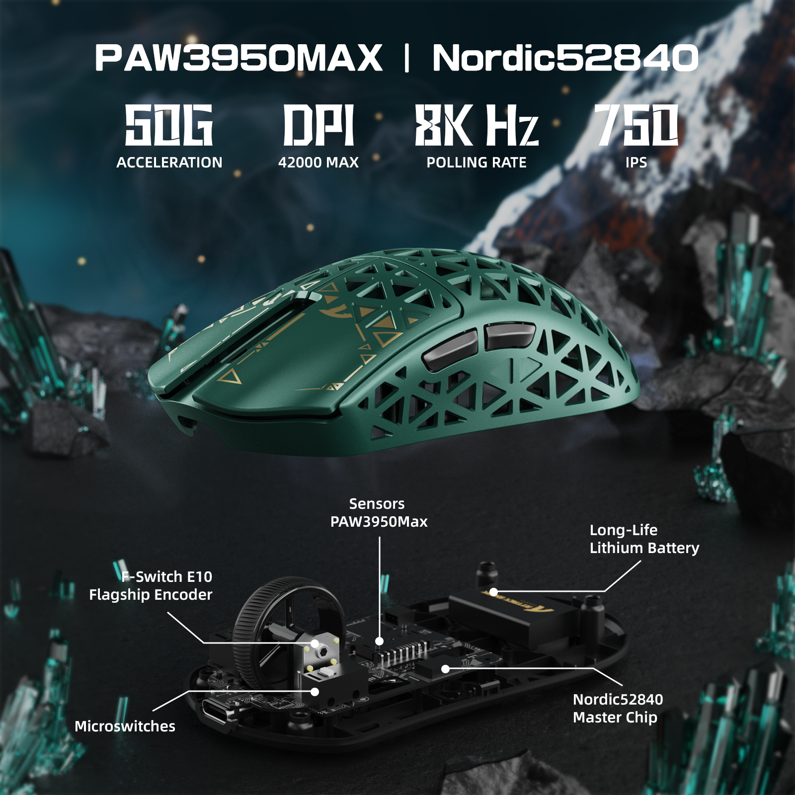 ATTACK SHARK R5 ULTRA Bezprzewodowa mysz do gier z włókna węglowego 8K PAW3950MAX