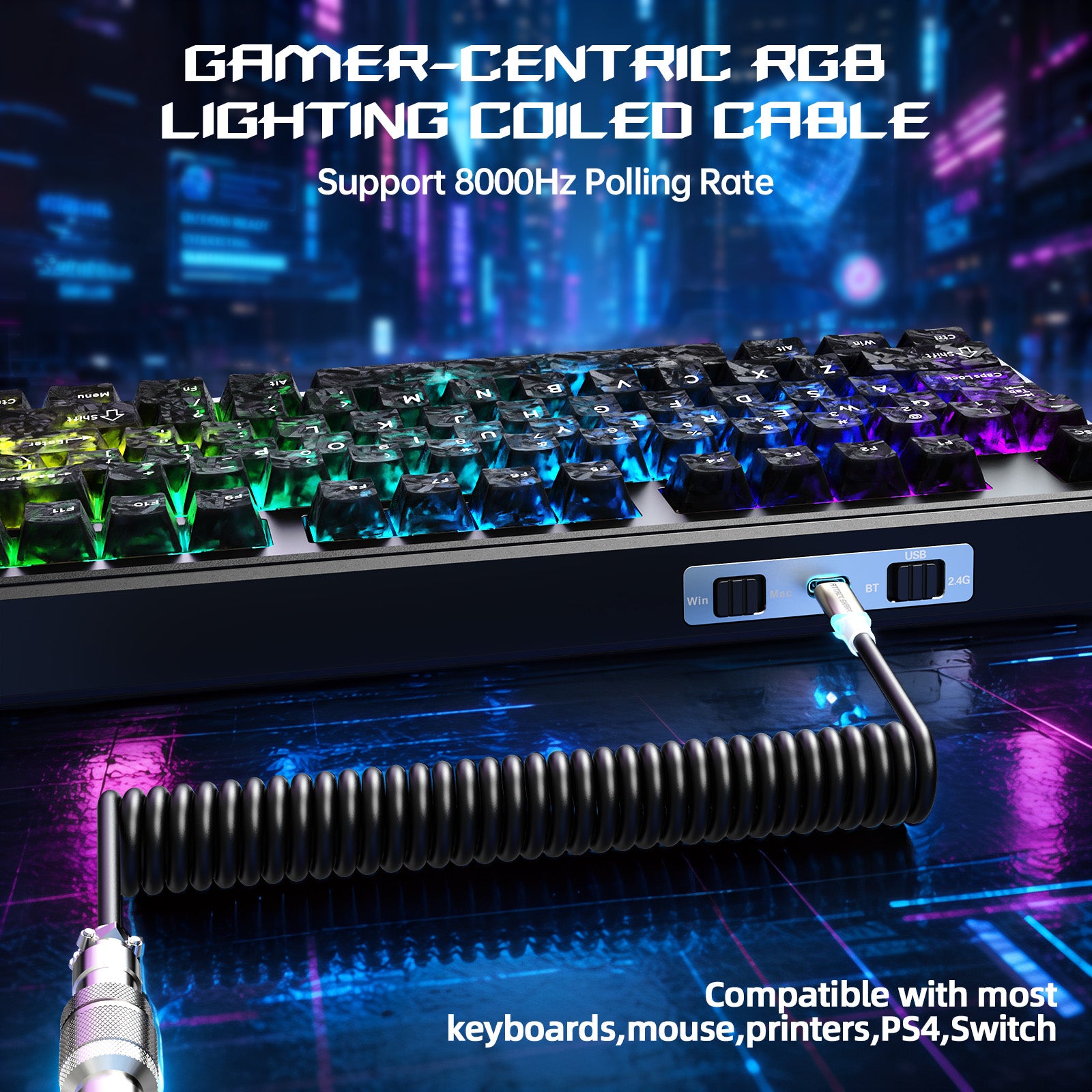 ATTACK SHARK X87 ULTRA Bezprzewodowa klawiatura do gier z odbiornikiem 8KHz i spiralnym kablem RGB