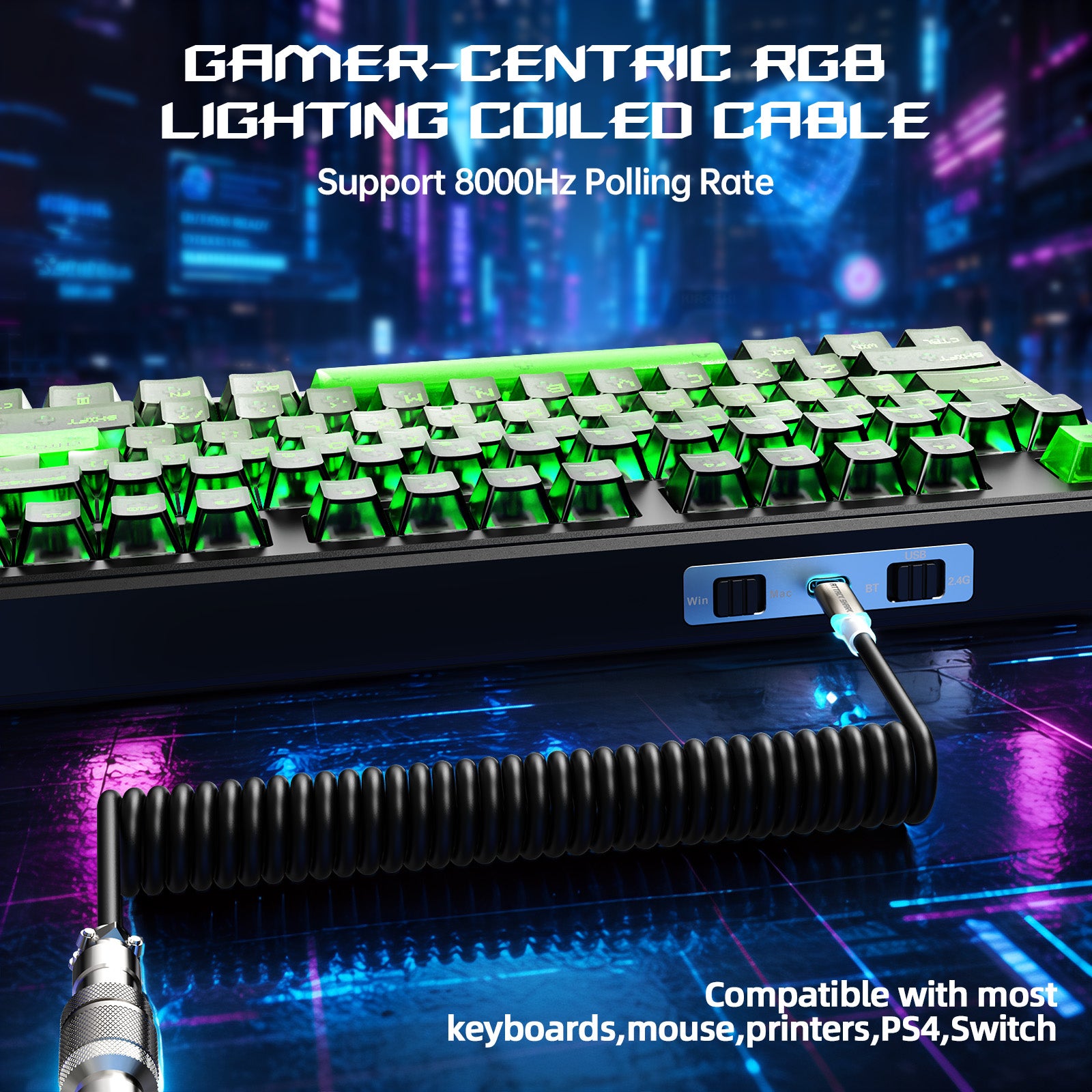 ATTACK SHARK X87 ULTRA Bezprzewodowa klawiatura do gier z odbiornikiem 8KHz i spiralnym kablem RGB