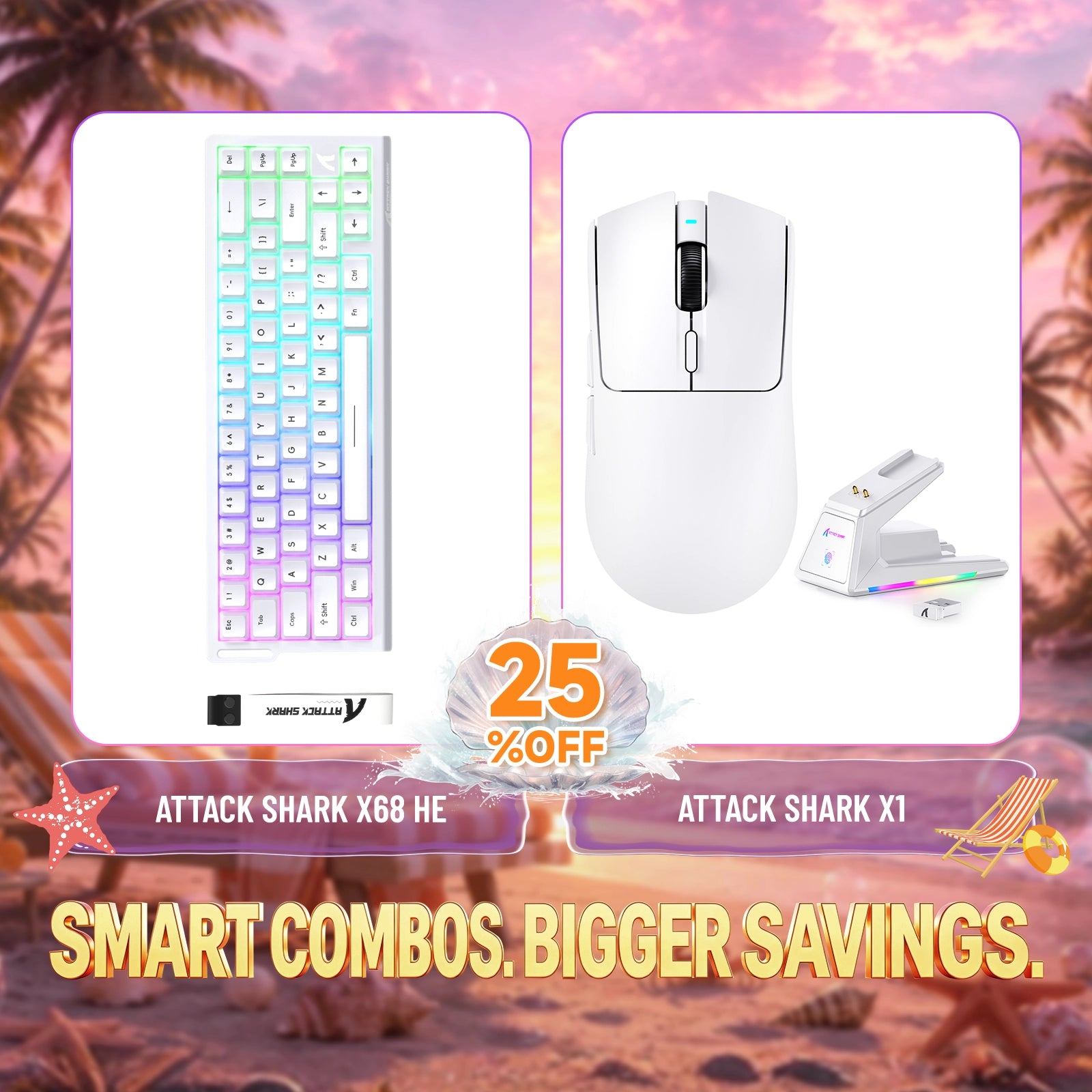 ATTACK SHARK X68HE Klawiatura z szybkim wyzwalaczem + zestaw bezprzewodowej myszy do gier X1