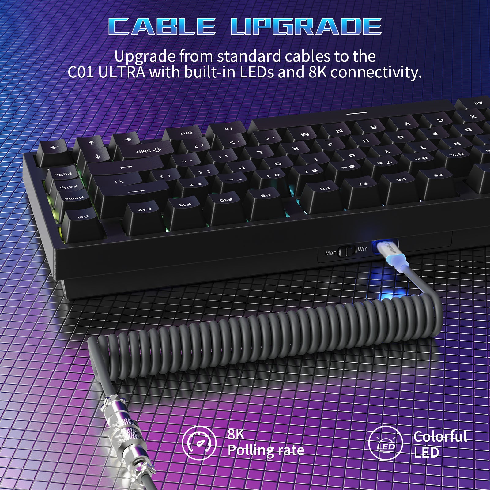 ATTACK SHARK R82 HE Przewodowa klawiatura do gier 75% z kablem LED C01ULTRA