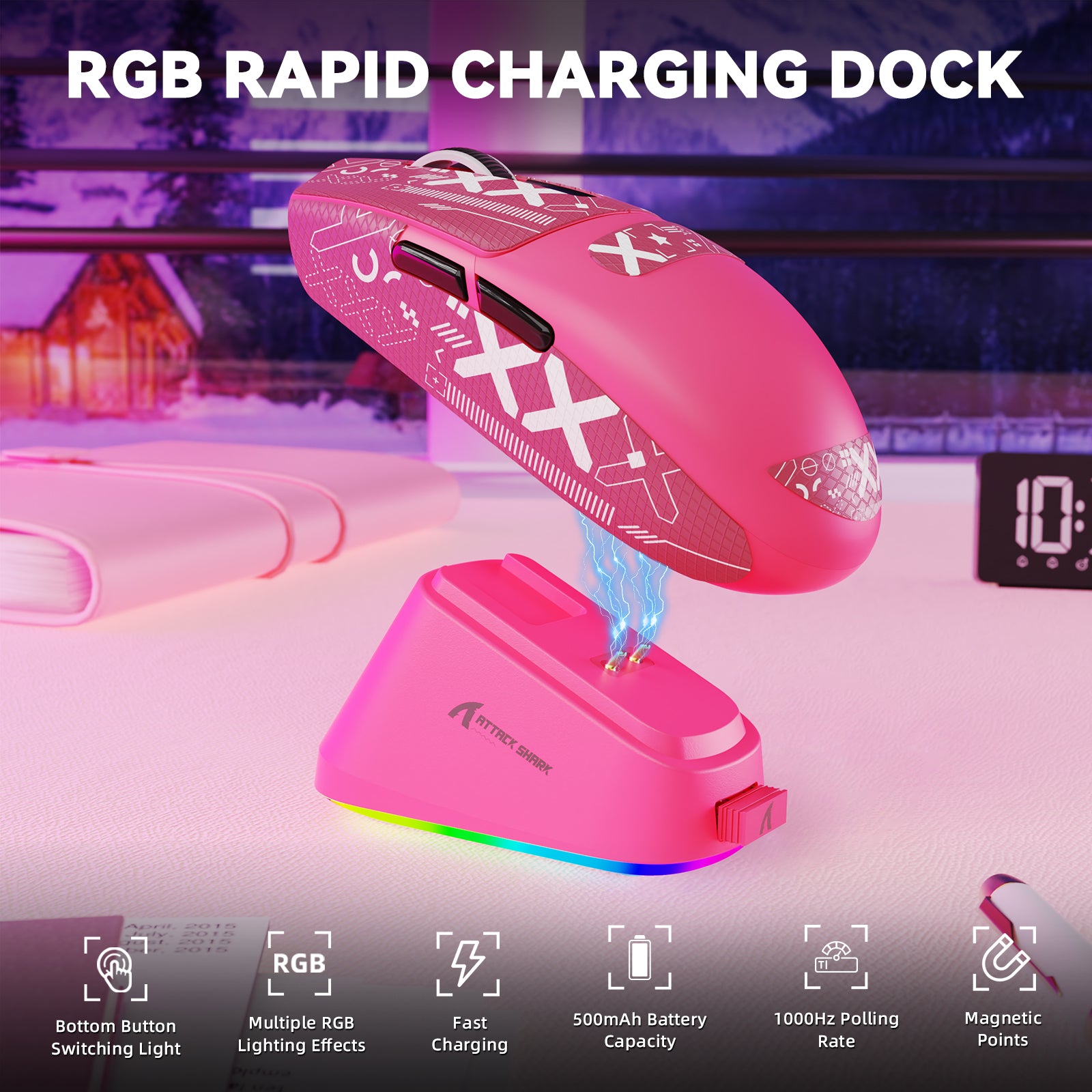 ATTACK SHARK G3 PRO Tri-mode bezprzewodowa mysz gamingowa z dokiem ładującym 25000 DPI Ultra lekka