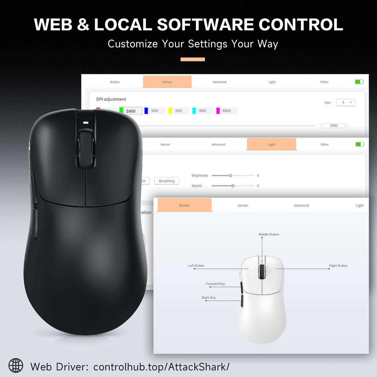 Ergonomiczna bezprzewodowa mysz gamingowa ATTACK SHARK V2 AIR PAW3955MAX