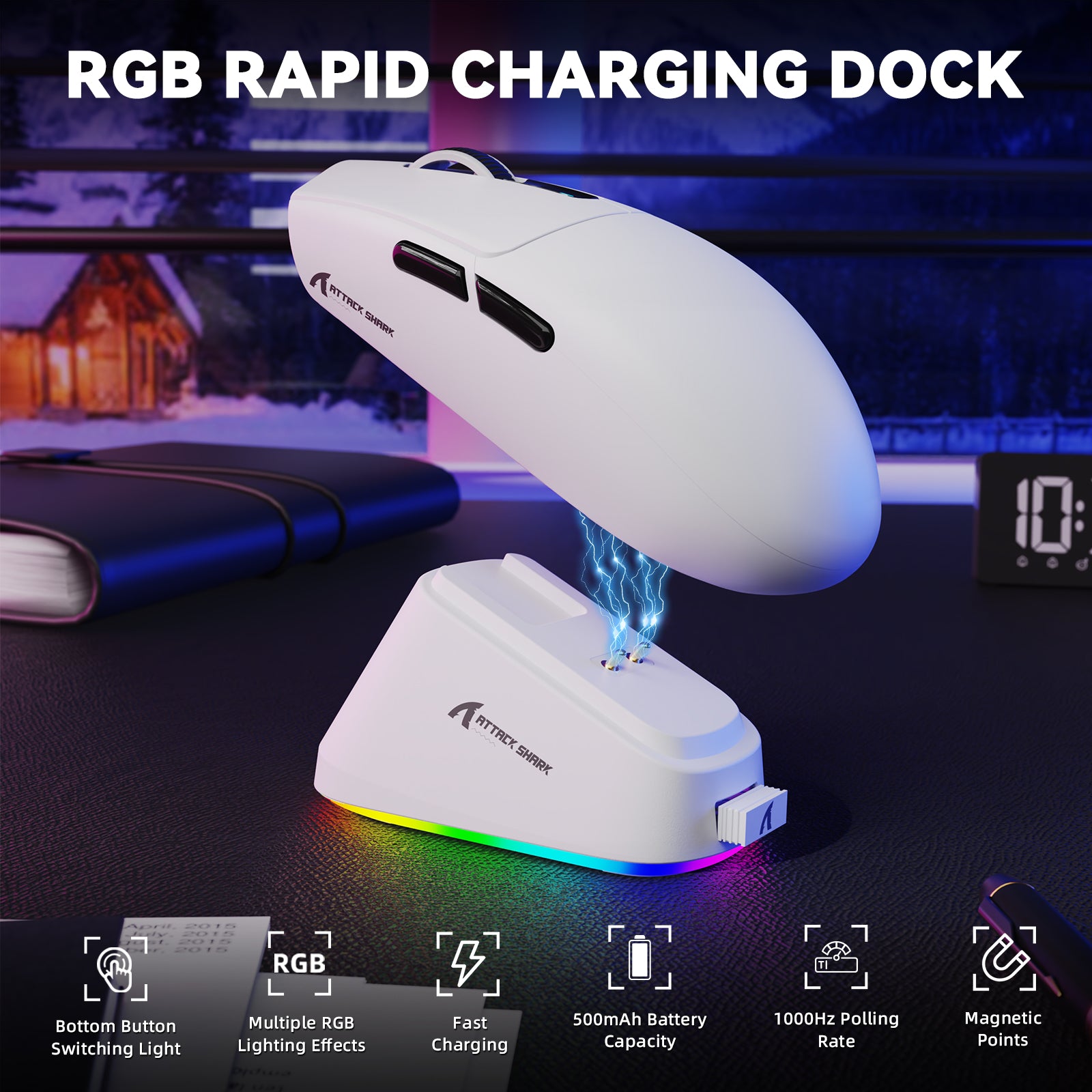 ATTACK SHARK G3 PRO Tri-mode bezprzewodowa mysz gamingowa z dokiem ładującym 25000 DPI Ultra lekka