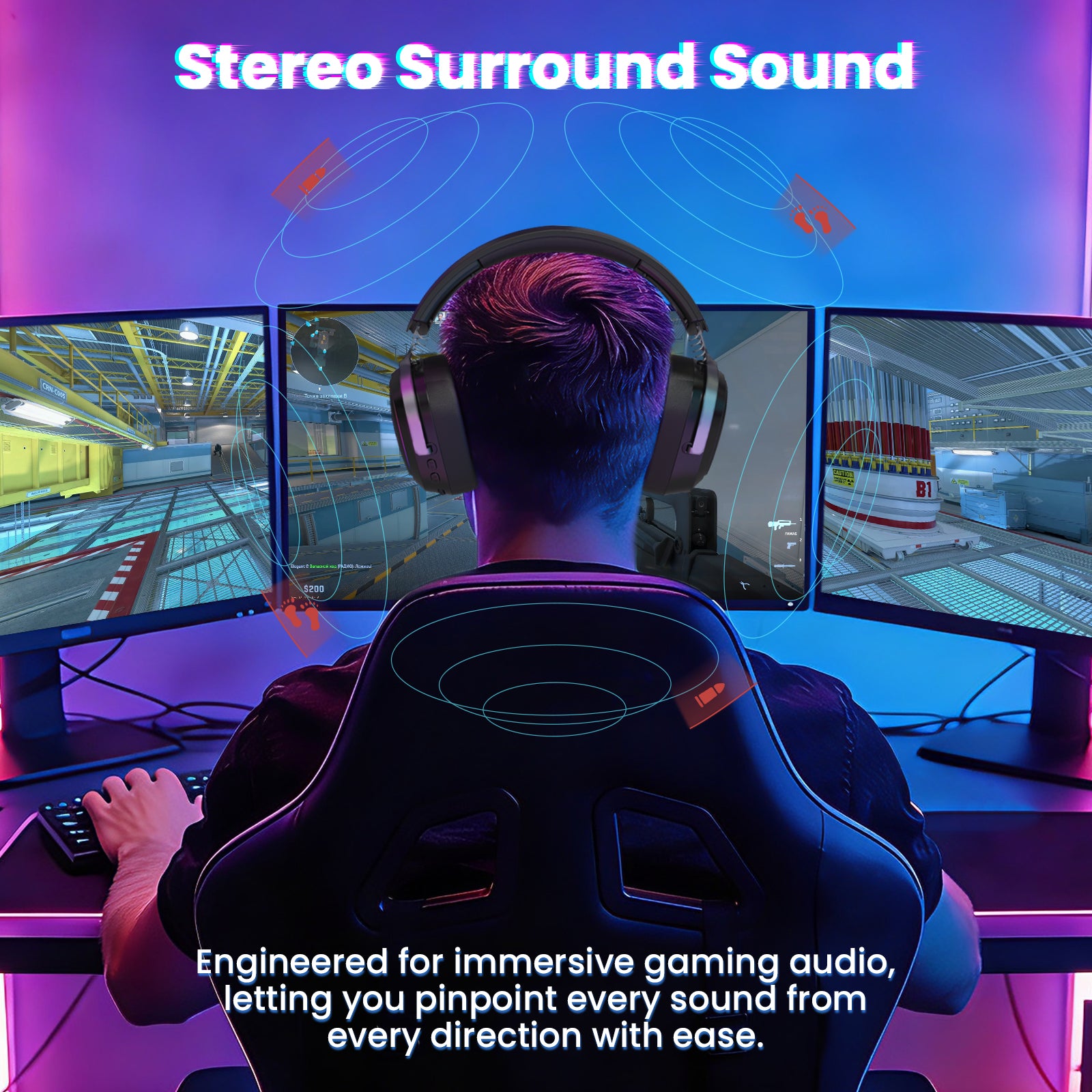 Promotional image for G800 headset highlighting stereo surround sound for immersive gaming audio.