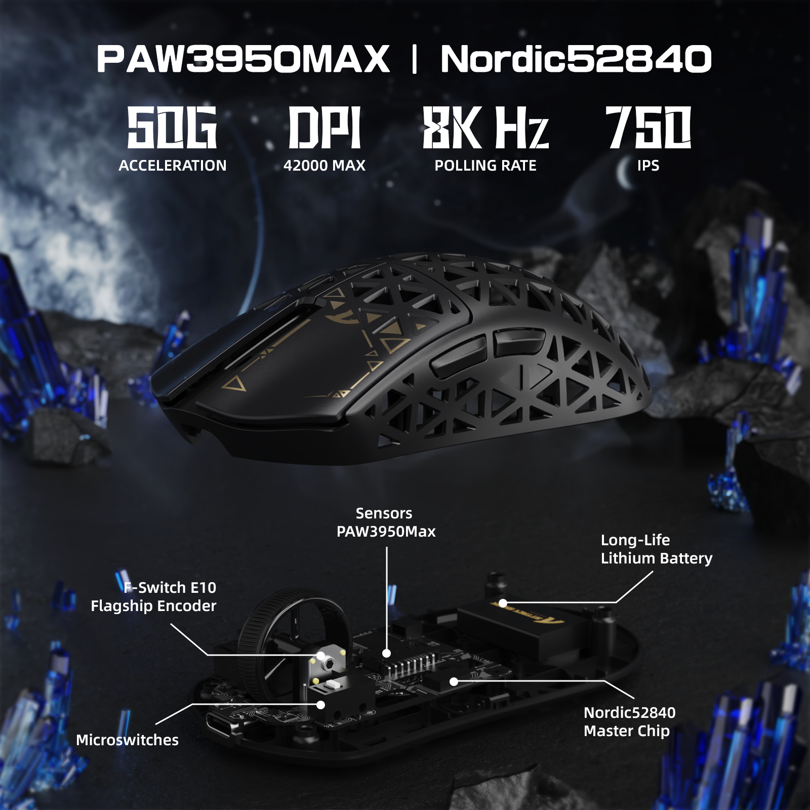 ATTACK SHARK R5 ULTRA Bezprzewodowa mysz do gier z włókna węglowego 8K PAW3950MAX