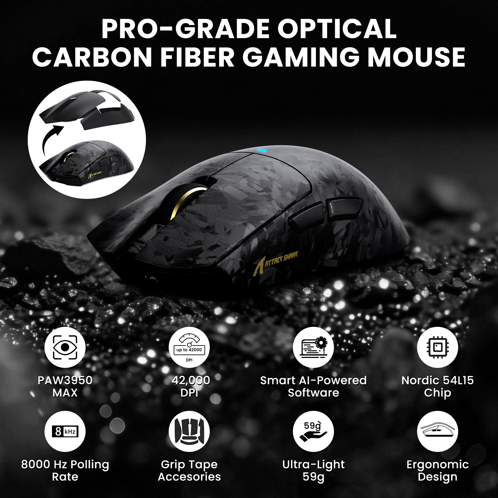 ATTACK SHARK R68 HE & X11 ULTRA Zestaw gamingowy z włókna węglowego z kablem C01 ULTRA w oplocie