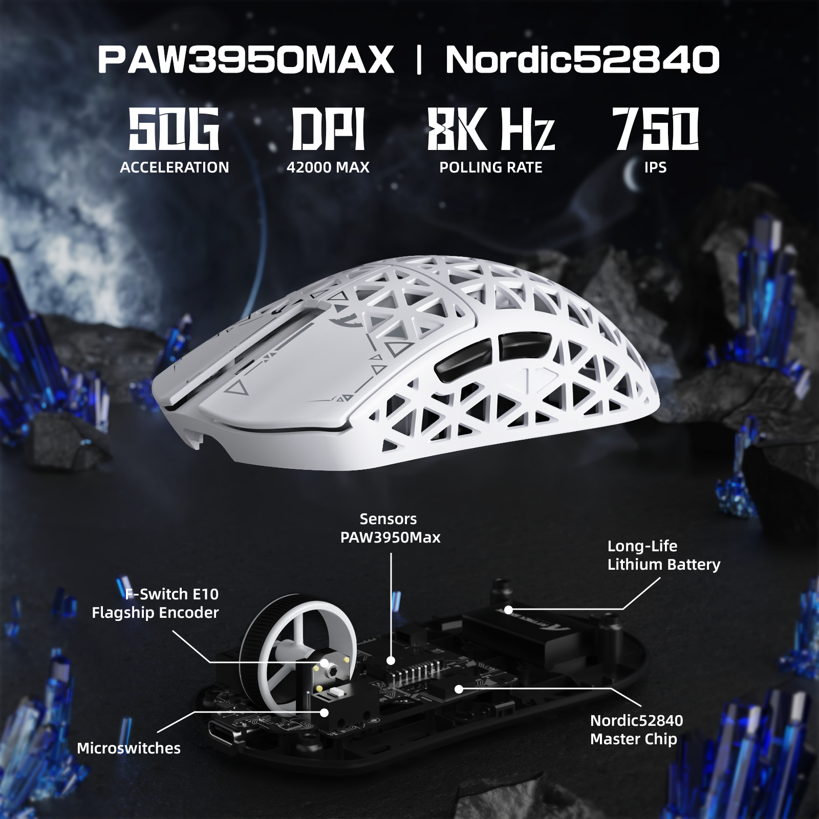 ATTACK SHARK R5 ULTRA Bezprzewodowa mysz do gier z włókna węglowego 8K PAW3950MAX