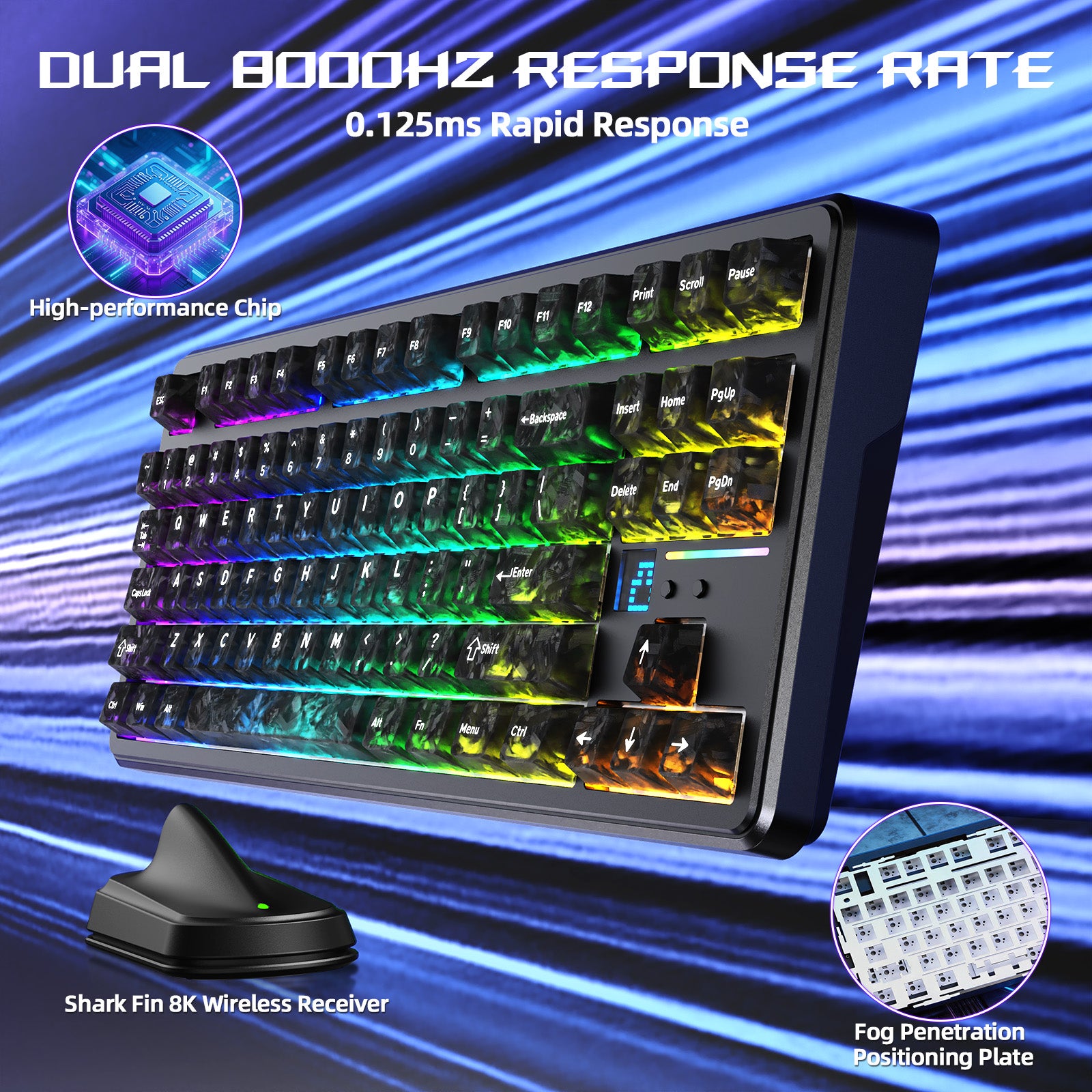 ATTACK SHARK X87 ULTRA Bezprzewodowa klawiatura do gier z odbiornikiem 8KHz i spiralnym kablem RGB