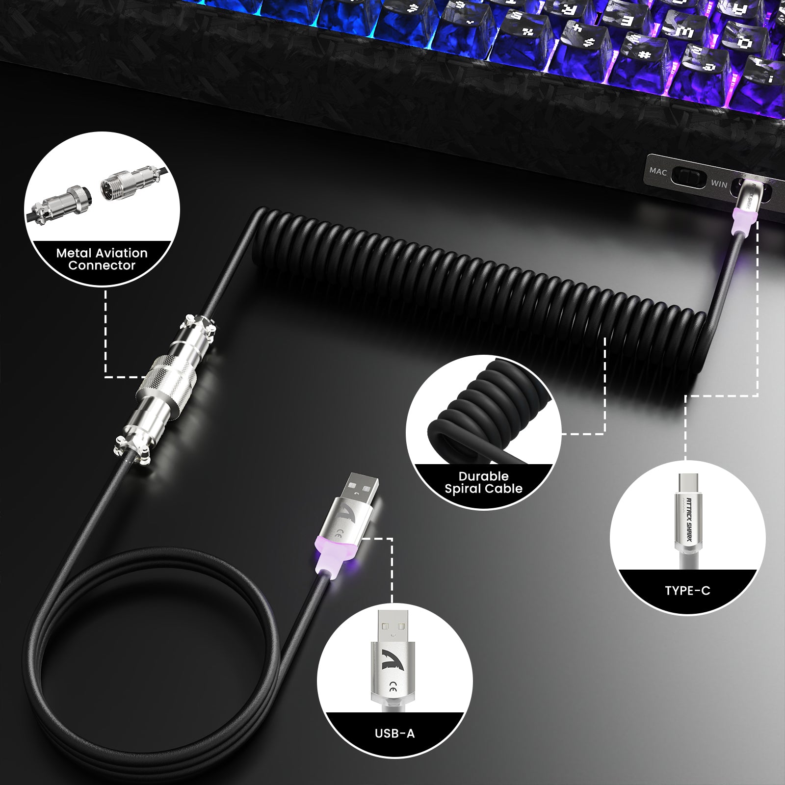 ATTACK SHARK R68 HE & X11 ULTRA Zestaw gamingowy z włókna węglowego z kablem C01 ULTRA w oplocie