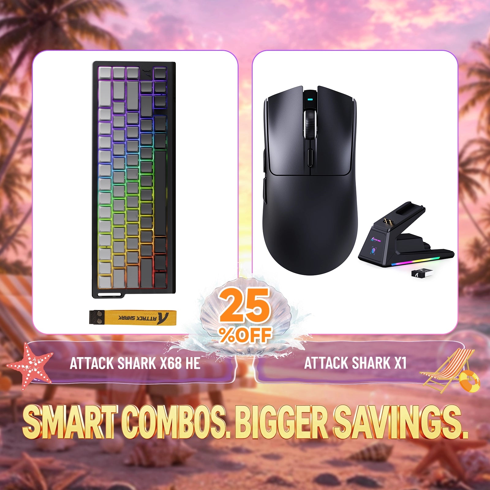 ATTACK SHARK X68 HE RGB rapid trigger keyboard and X1 wireless gaming mouse bundle, 25% off