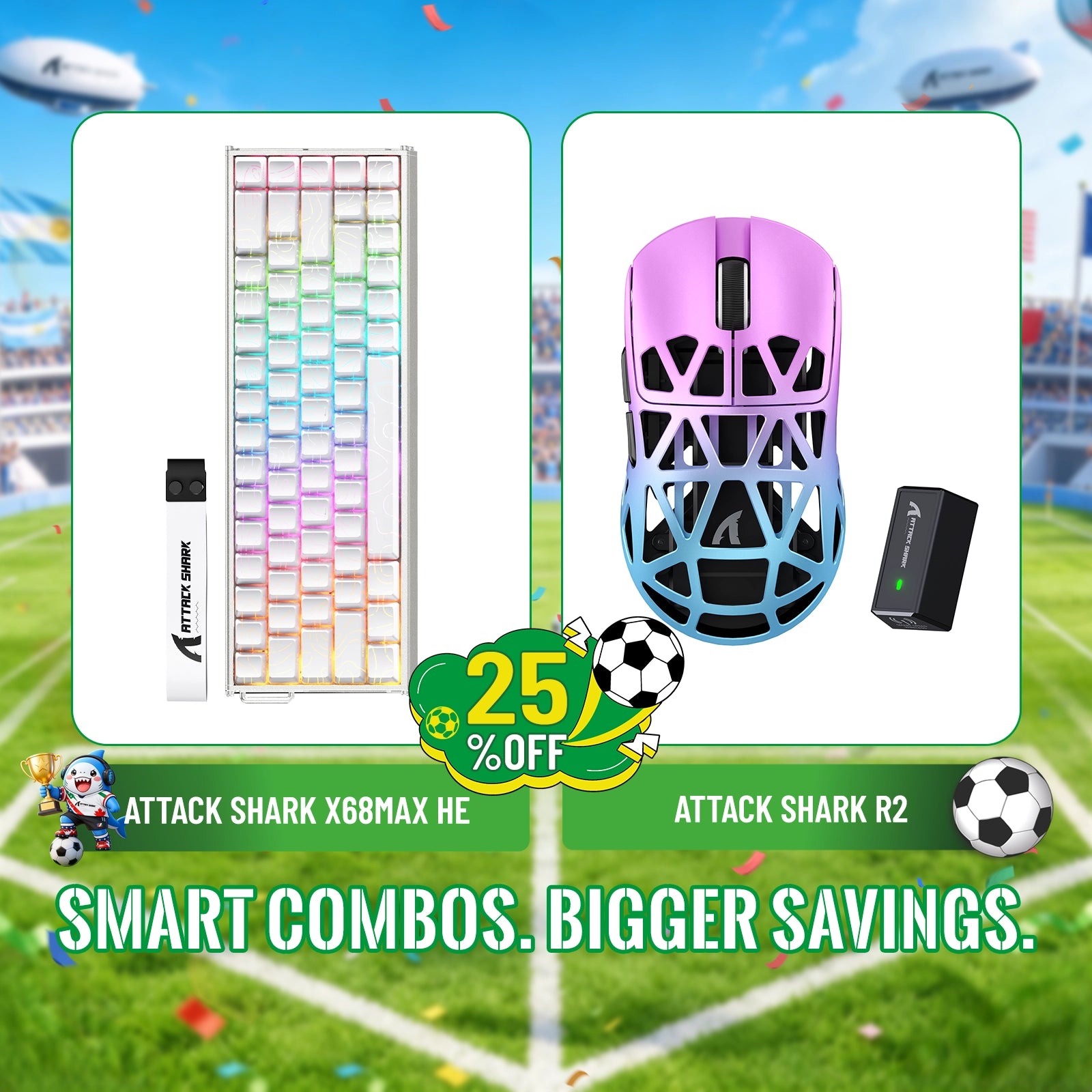 ATTACK SHARK X68MAX HE Klawiatura z szybkim wyzwalaczem z aluminium + zestaw bezprzewodowej myszy do gier z stopu magnezu R2