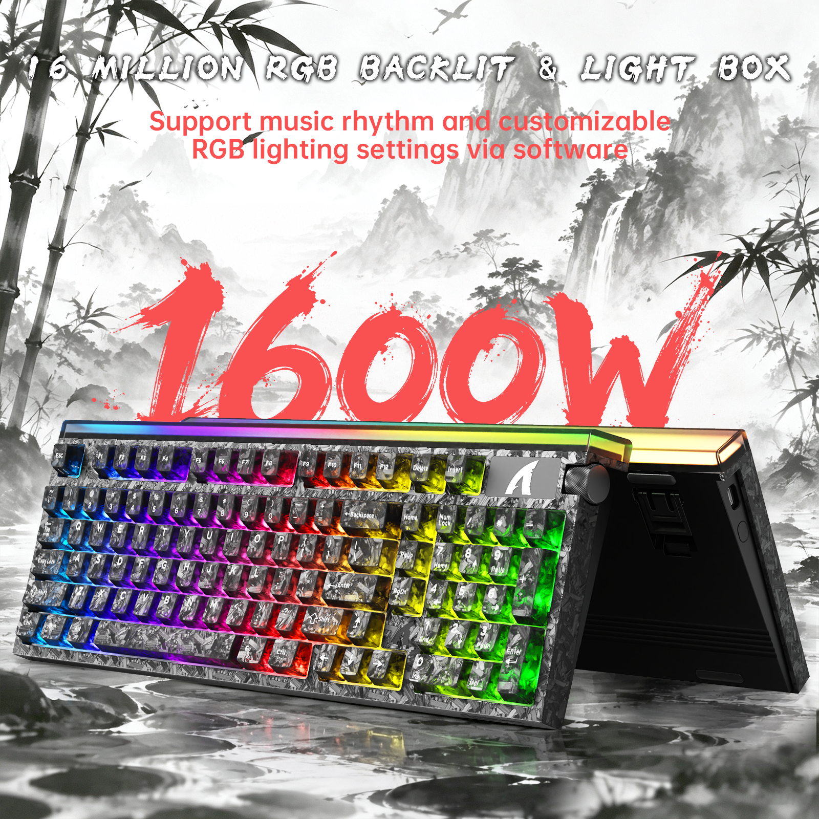 Klawiatura przewodowa ATTACK SHARK R98 HE z włókna węglowego, szybkim spustem, magnetycznym przełącznikiem oraz kablem Ultra RGB C01 w oplocie spiralnym