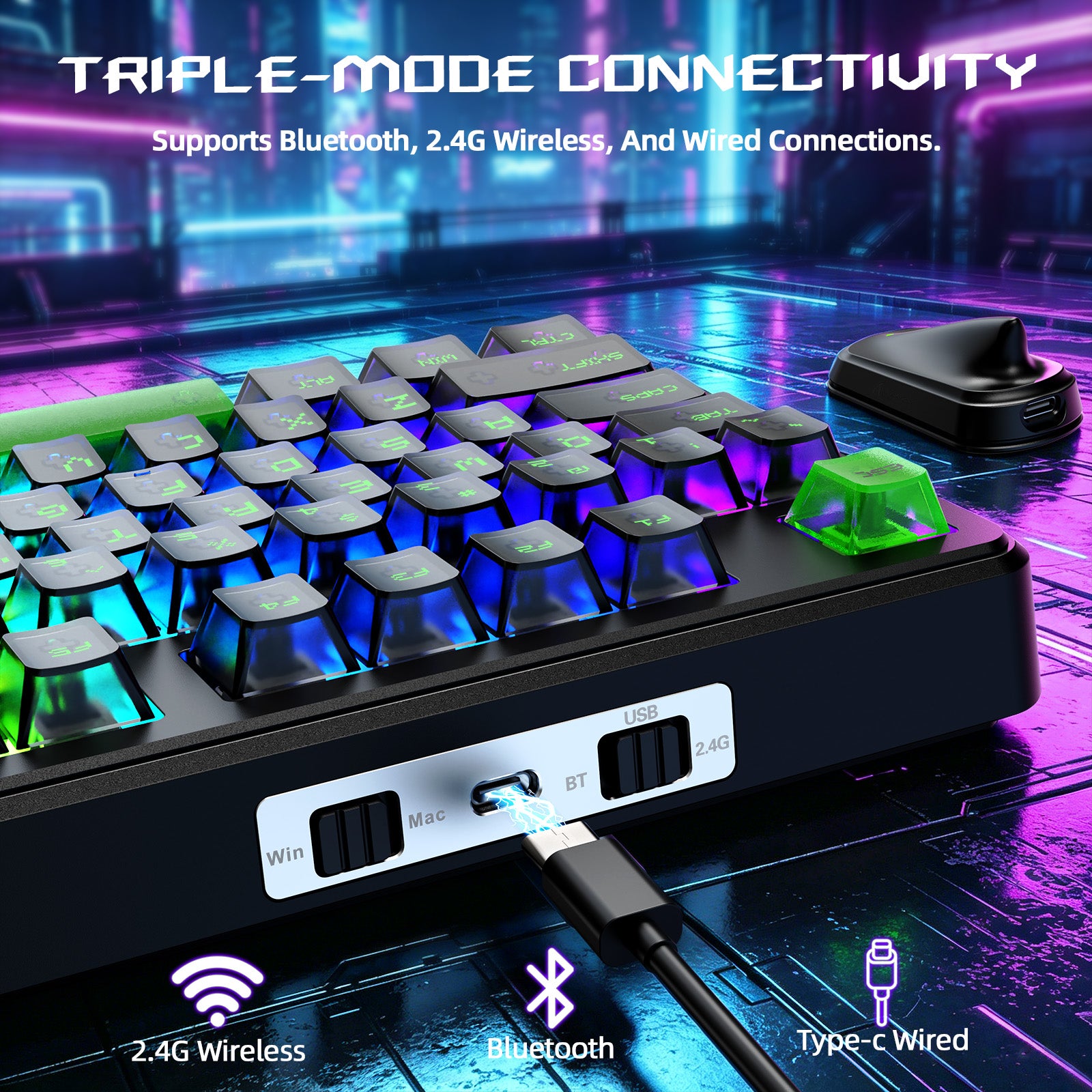 ATTACK SHARK X87 ULTRA Bezprzewodowa klawiatura do gier z odbiornikiem 8KHz i spiralnym kablem RGB