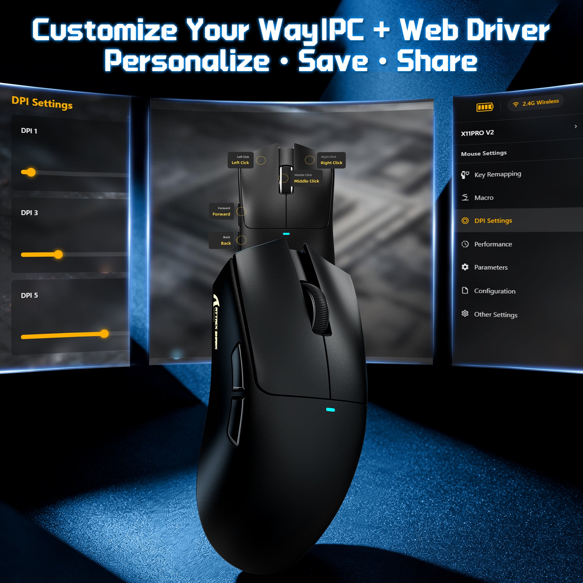 Bezprzewodowa mysz gamingowa ATTACK SHARK X11 PRO V2 z wyświetlaczem TFT i stacją ładującą